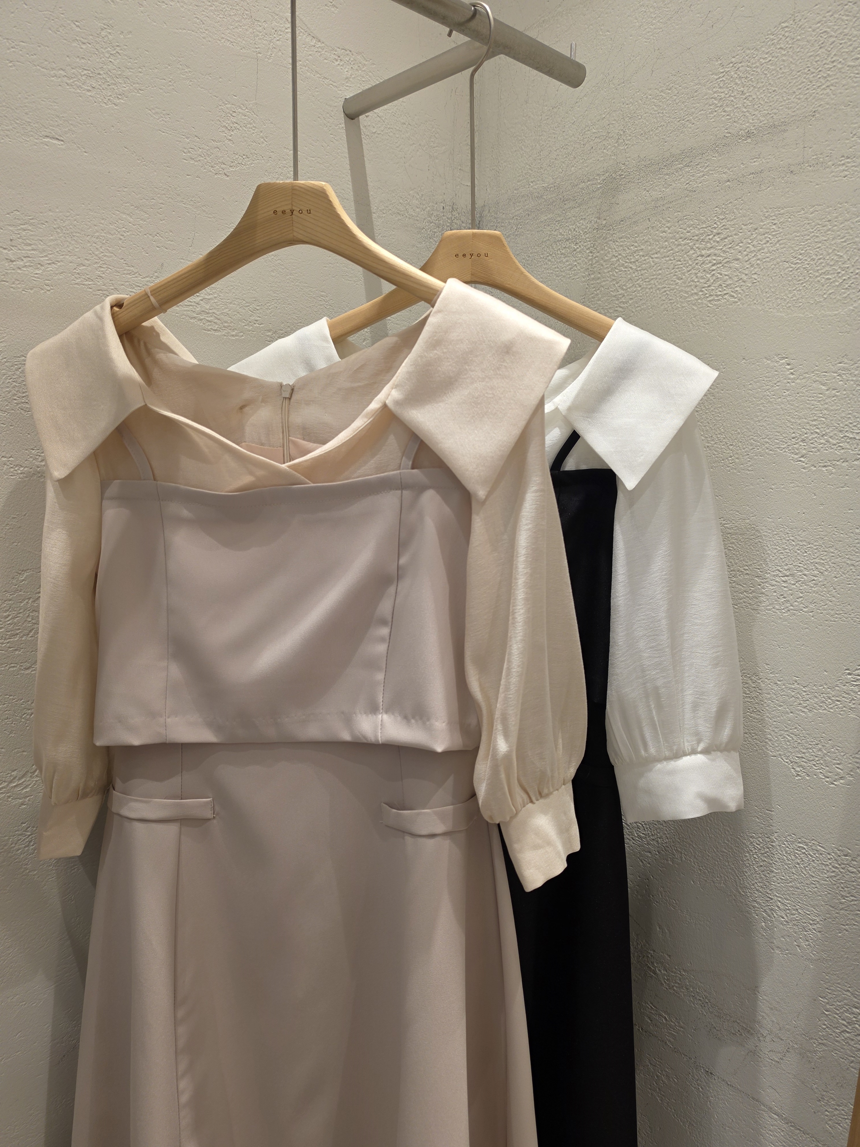 オープンカラーレイヤード風ロング7分袖フレアフェイクポケットワンピース | 詳細画像22