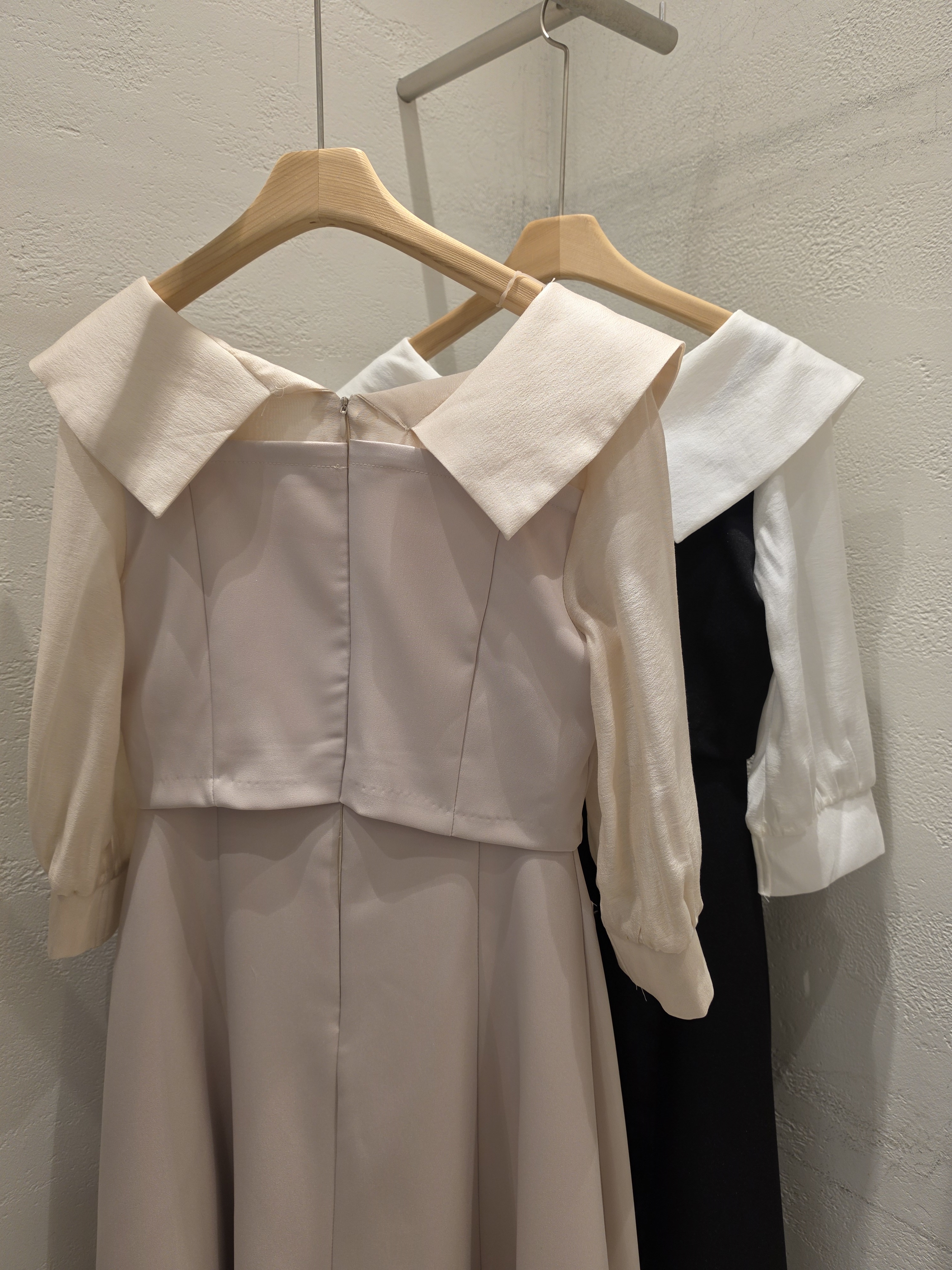 オープンカラーレイヤード風ロング7分袖フレアフェイクポケットワンピース | 詳細画像24