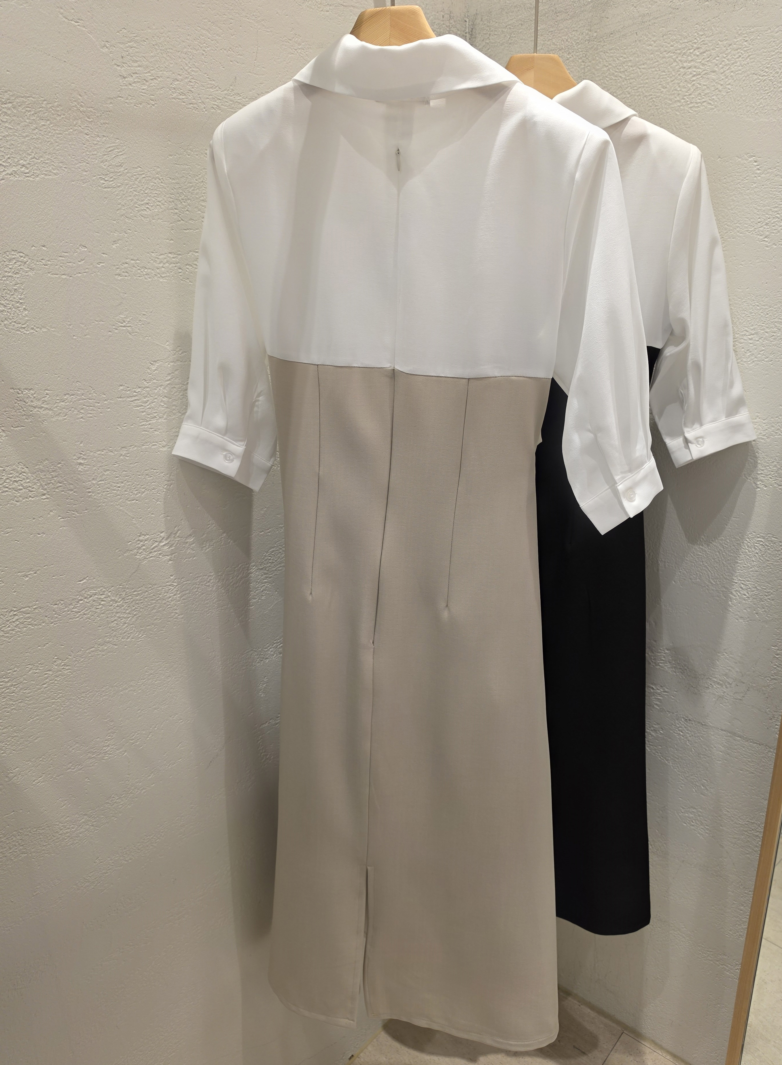 ベルトドレープカラースリット肩パッドレイヤード風ロング7分袖ギャザーワンピース | 詳細画像20