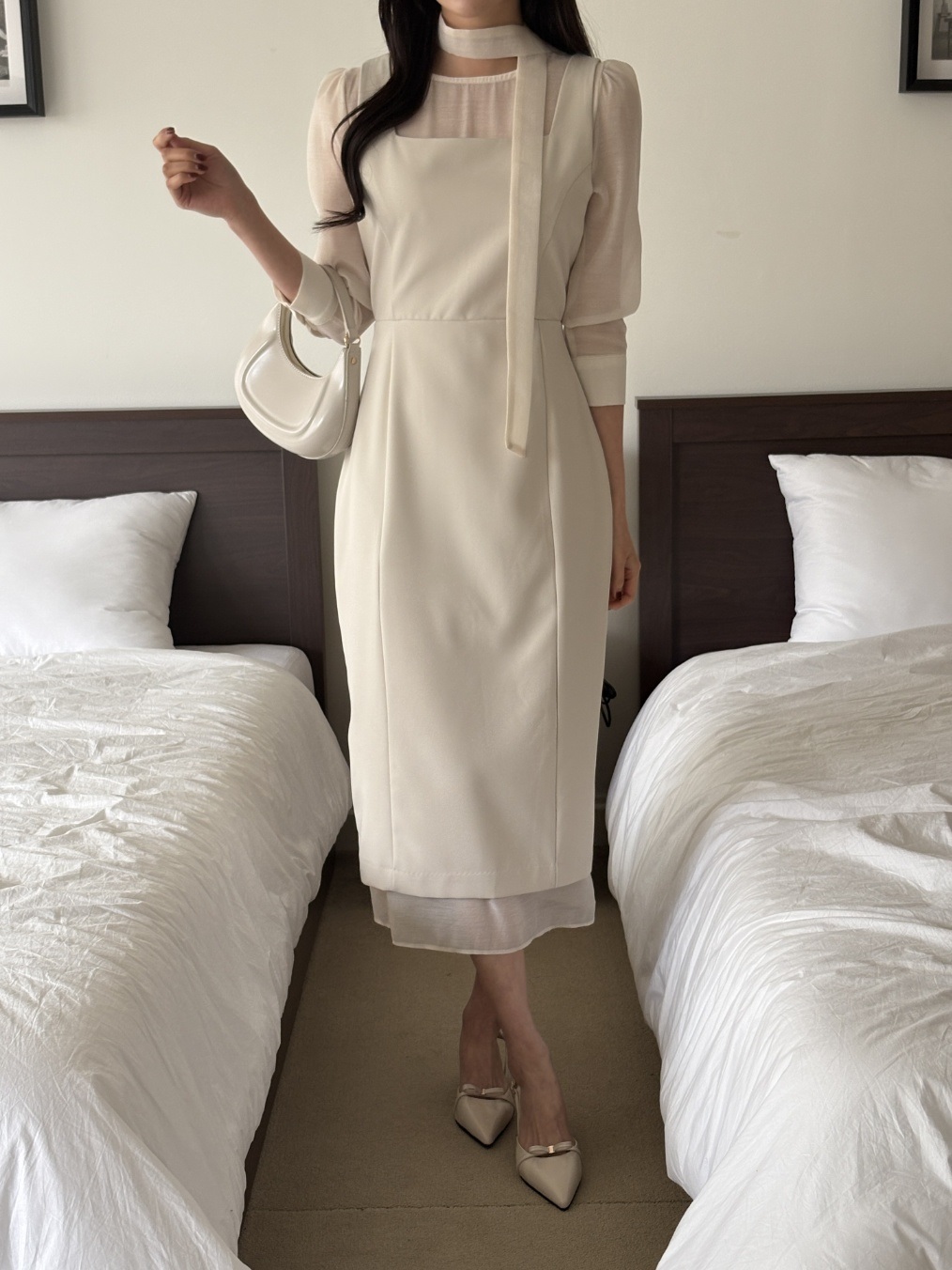 スリットレイヤード風ロング長袖ワンピースストラップ付 | 詳細画像2