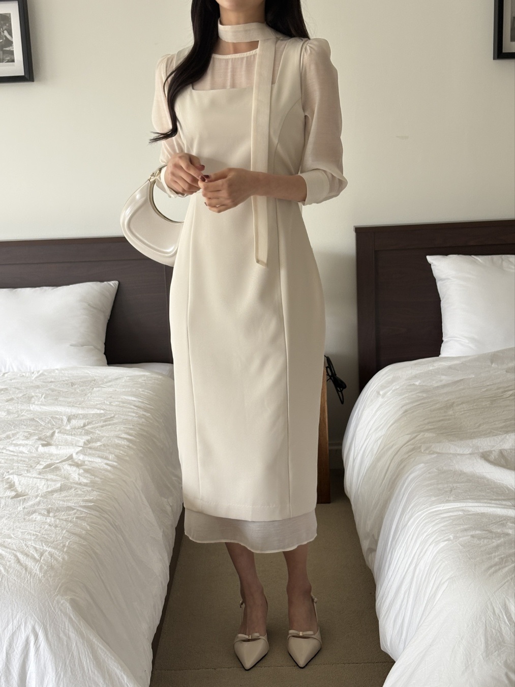 スリットレイヤード風ロング長袖ワンピースストラップ付 | 詳細画像3