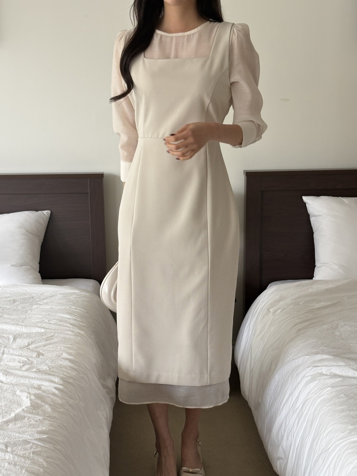 スリットレイヤード風ロング長袖ワンピースストラップ付 | 詳細画像5