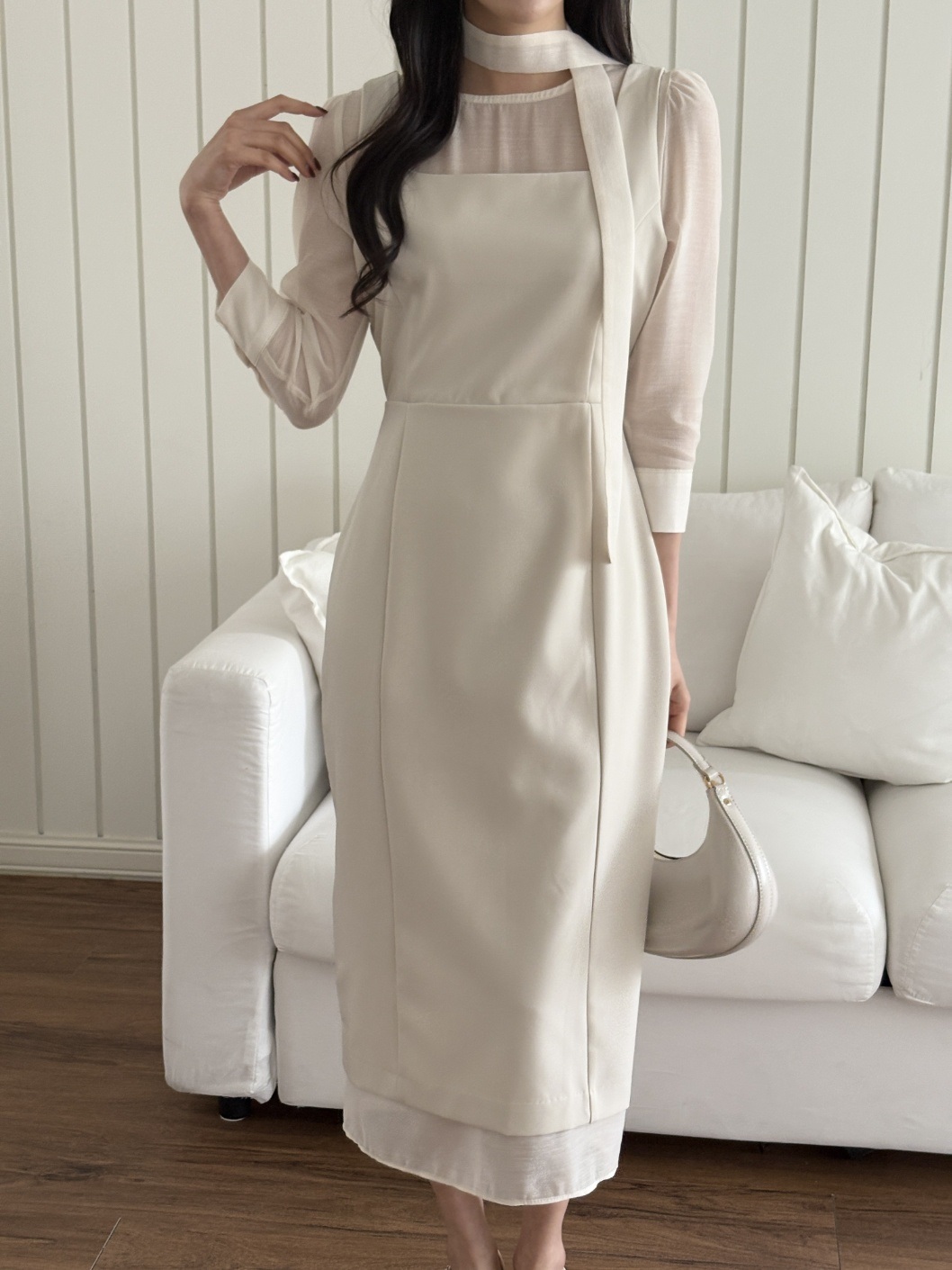 スリットレイヤード風ロング長袖ワンピースストラップ付 | 詳細画像11