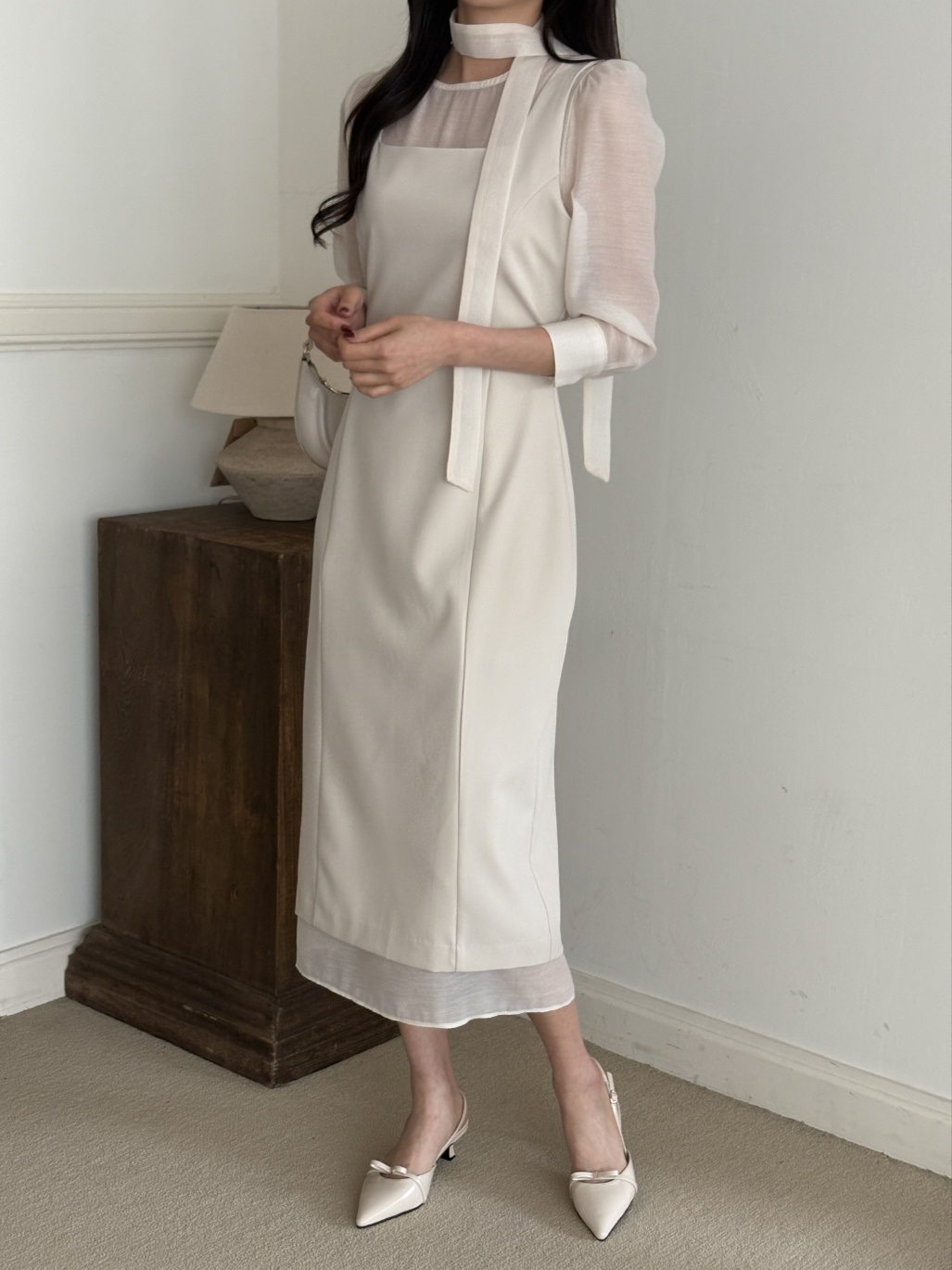 スリットレイヤード風ロング長袖ワンピースストラップ付 | 詳細画像19