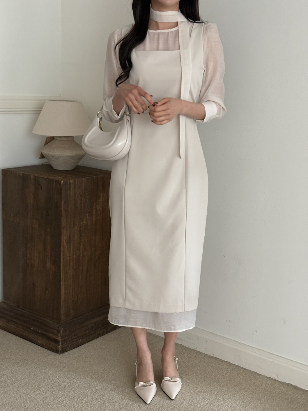 スリットレイヤード風ロング長袖ワンピースストラップ付 | 詳細画像20