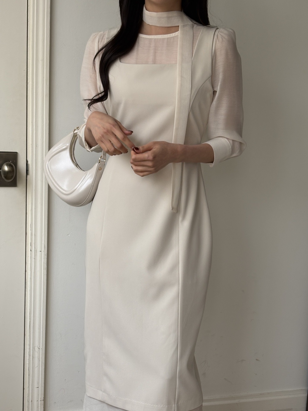 スリットレイヤード風ロング長袖ワンピースストラップ付 | 詳細画像22