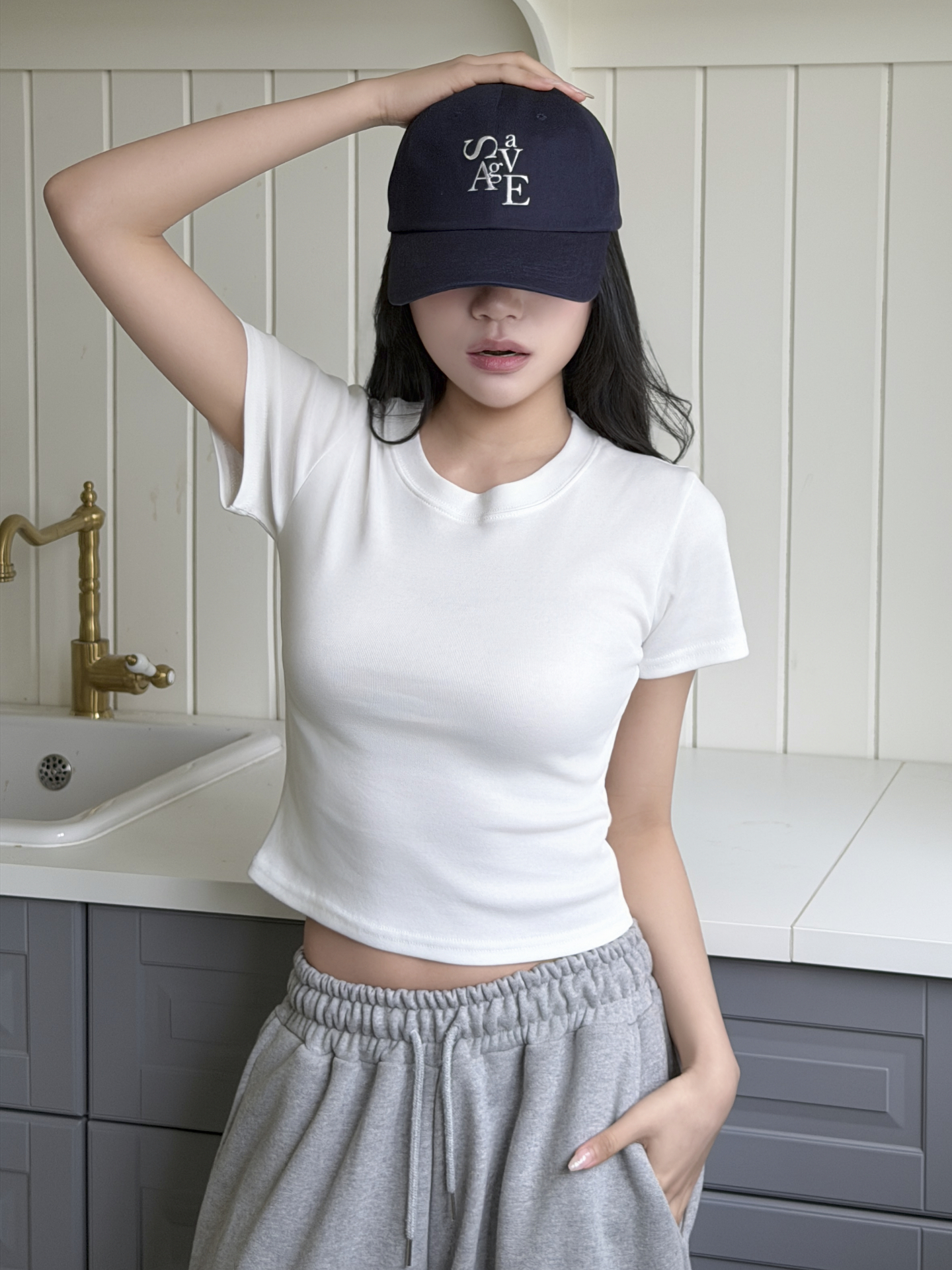 ラウンドネックベーシックスリム半袖無地Tシャツ | 詳細画像2