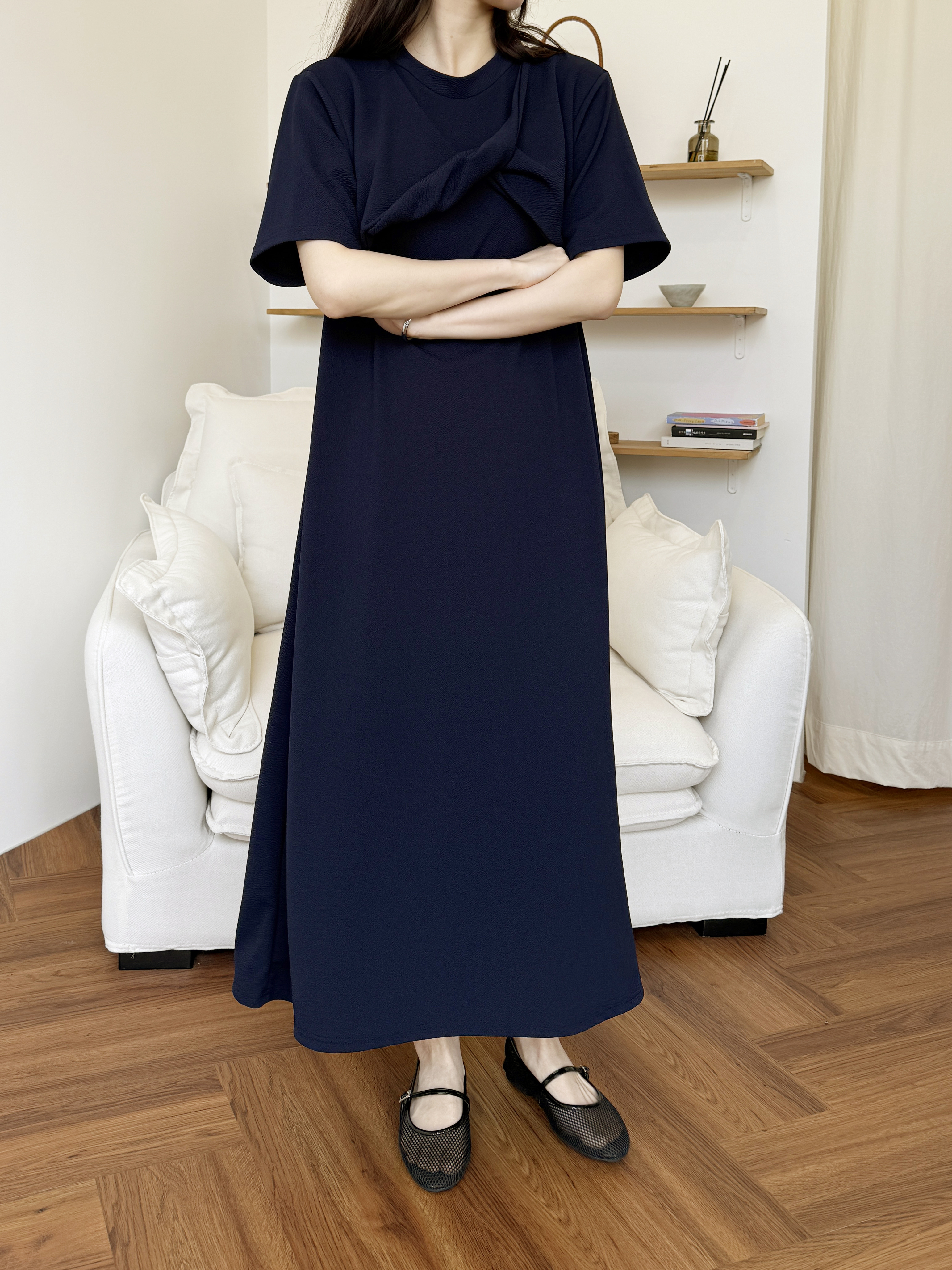ラウンドネックロングツイスト半袖ワンピース | 詳細画像3