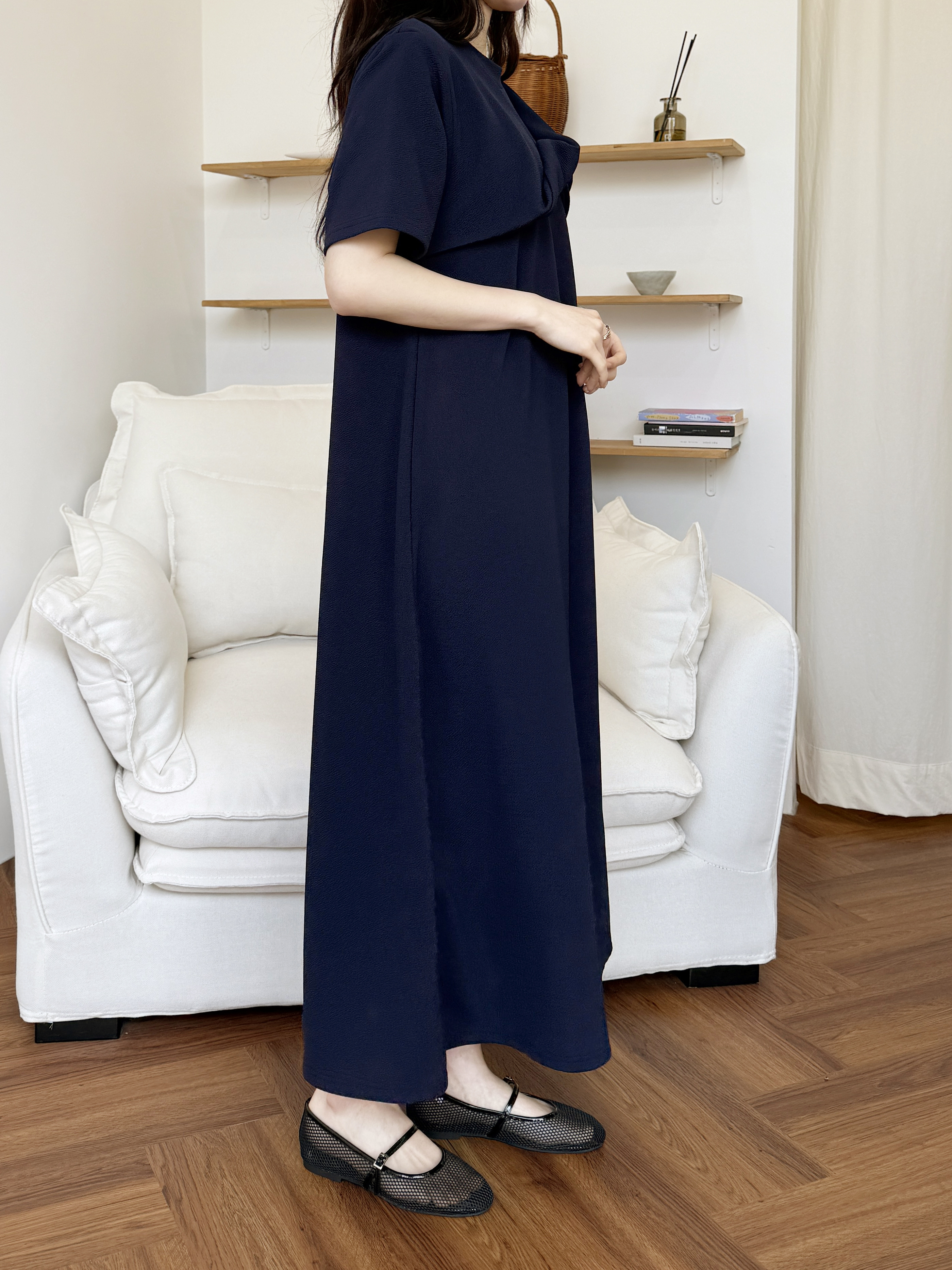 ラウンドネックロングツイスト半袖ワンピース | 詳細画像4