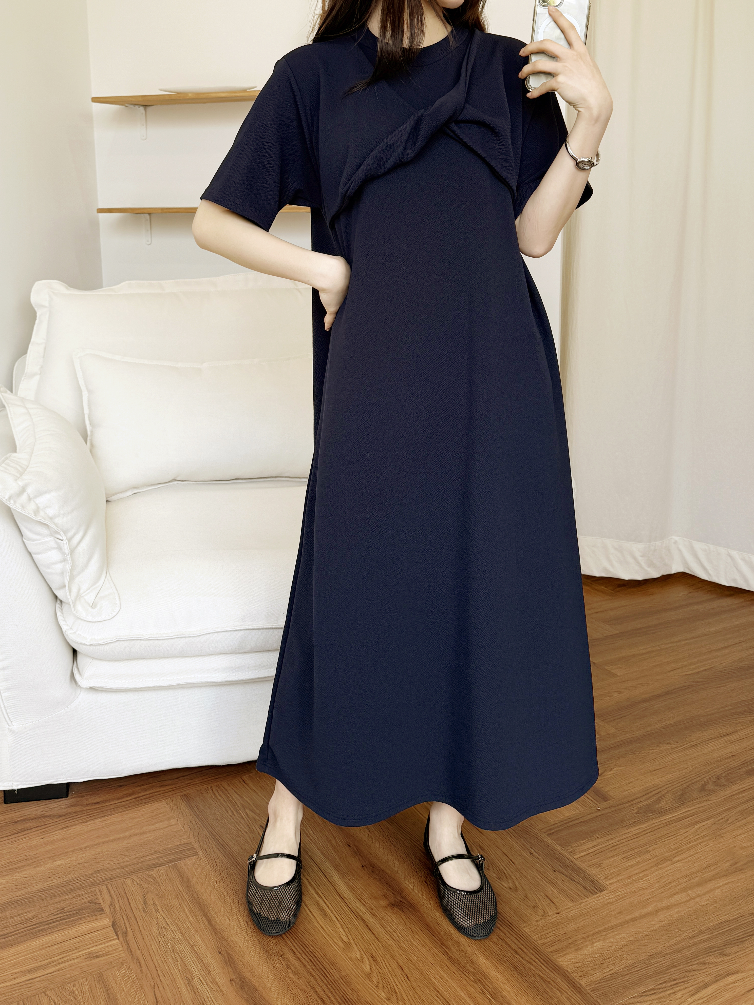 ラウンドネックロングツイスト半袖ワンピース | 詳細画像11