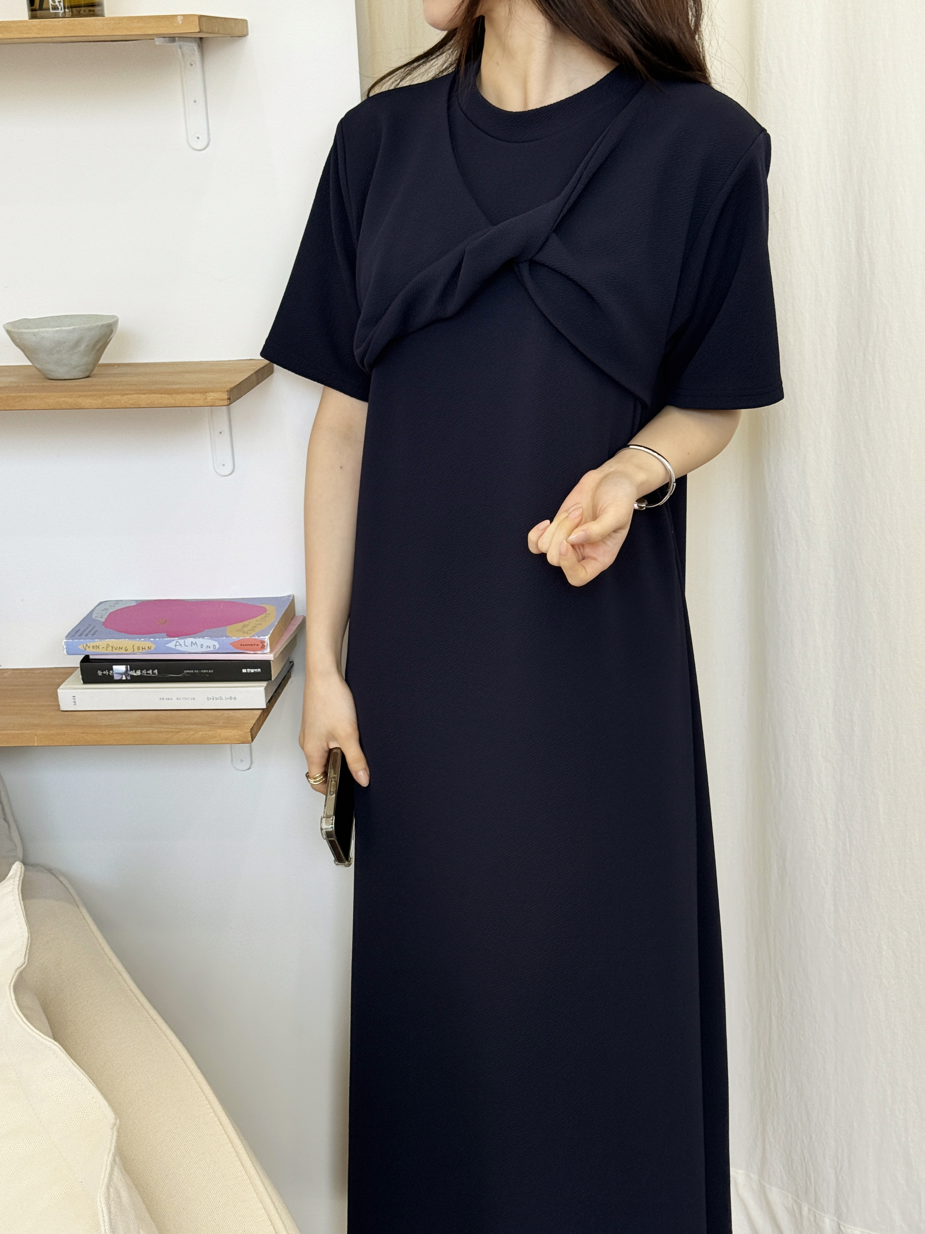 ラウンドネックロングツイスト半袖ワンピース | 詳細画像5