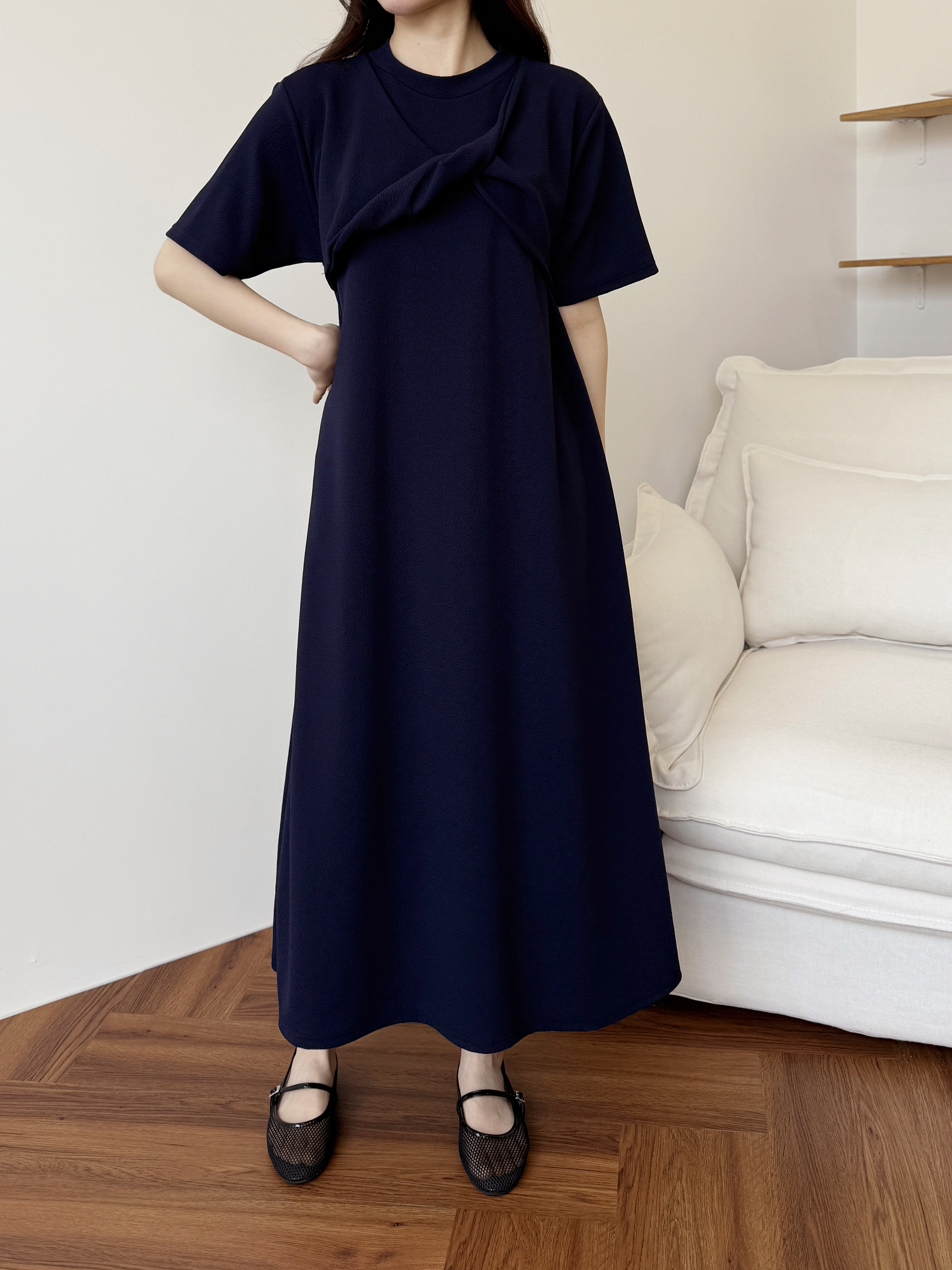 ラウンドネックロングツイスト半袖ワンピース | 詳細画像10