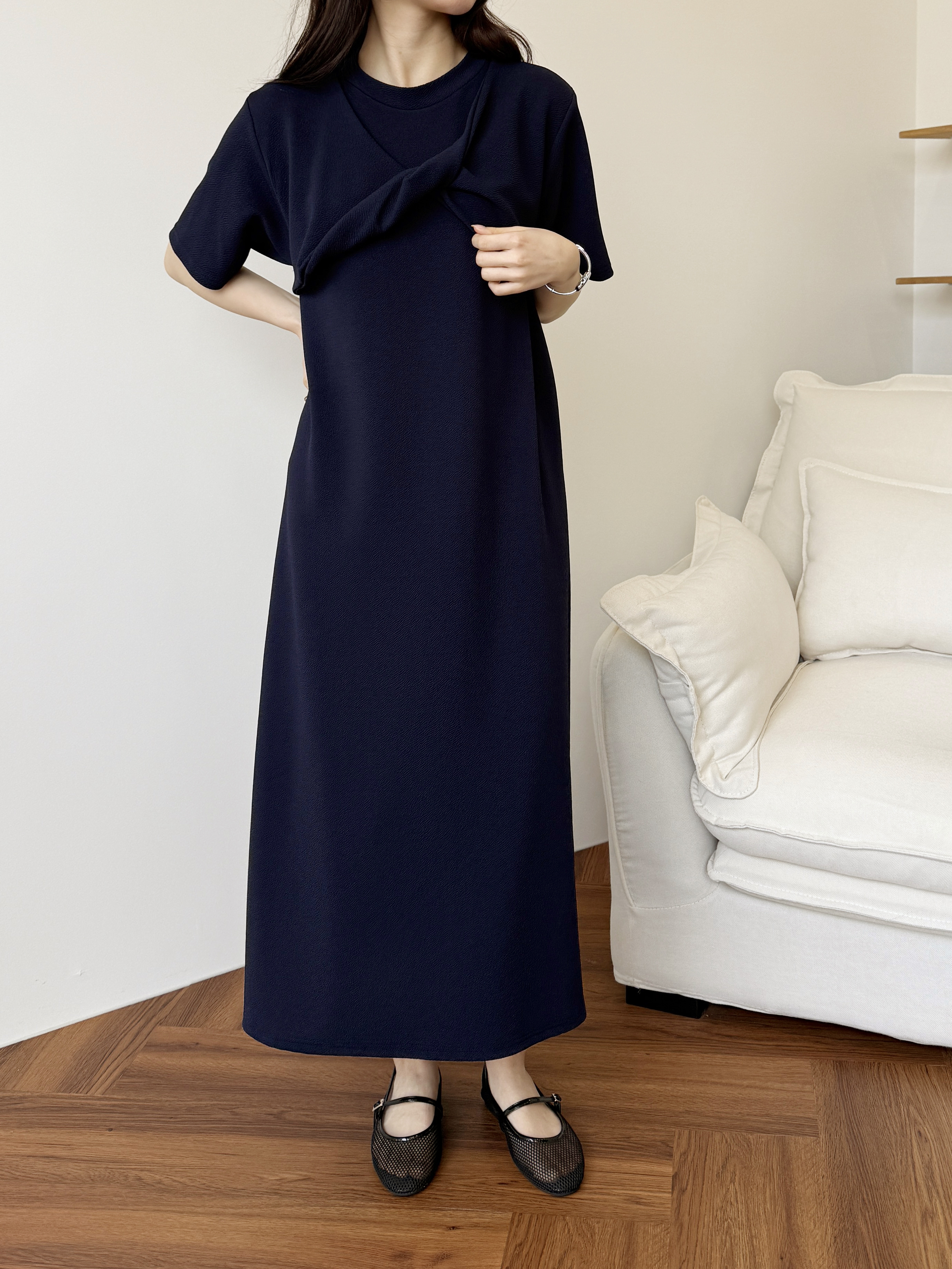 ラウンドネックロングツイスト半袖ワンピース | 詳細画像6