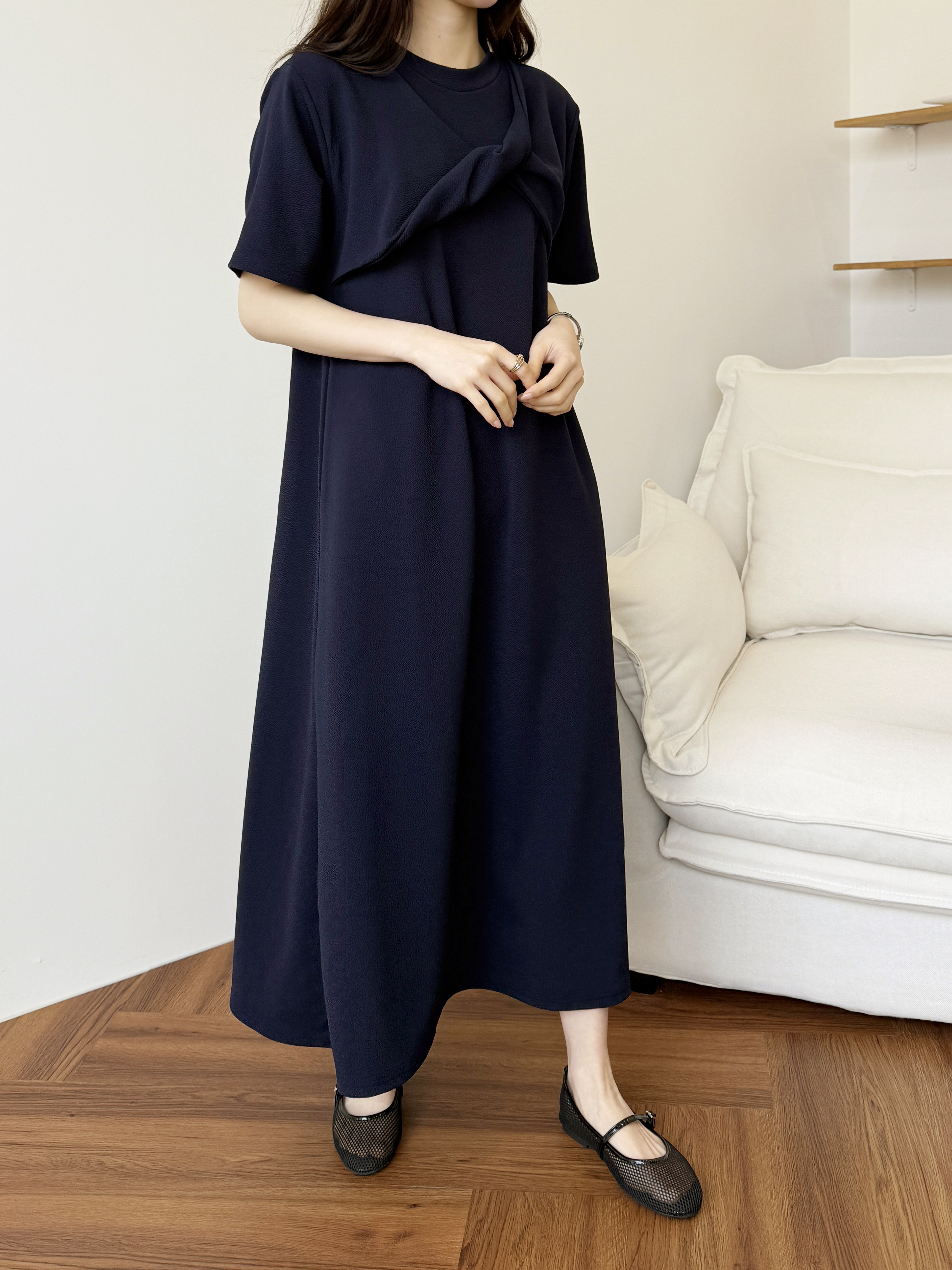 ラウンドネックロングツイスト半袖ワンピース | 詳細画像7