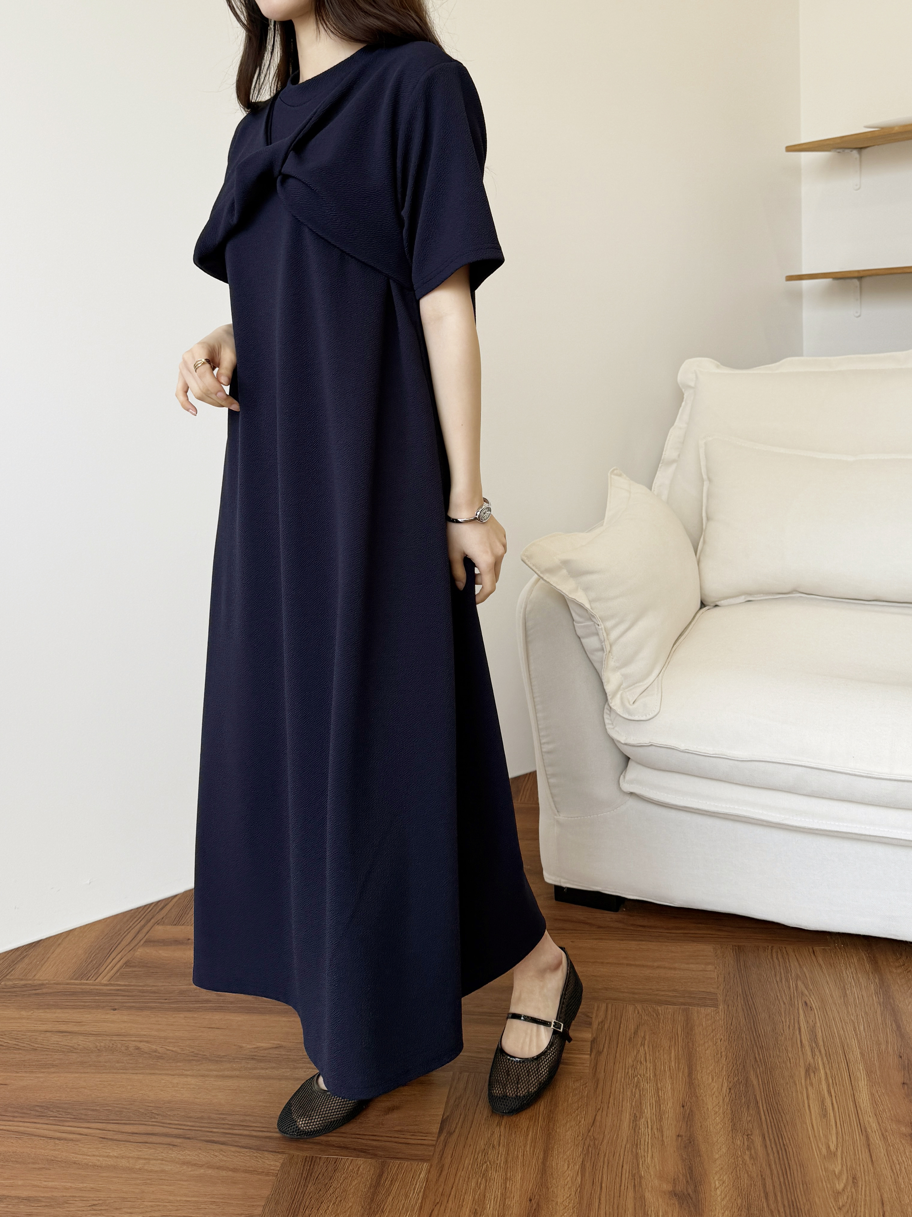 ラウンドネックロングツイスト半袖ワンピース | 詳細画像8