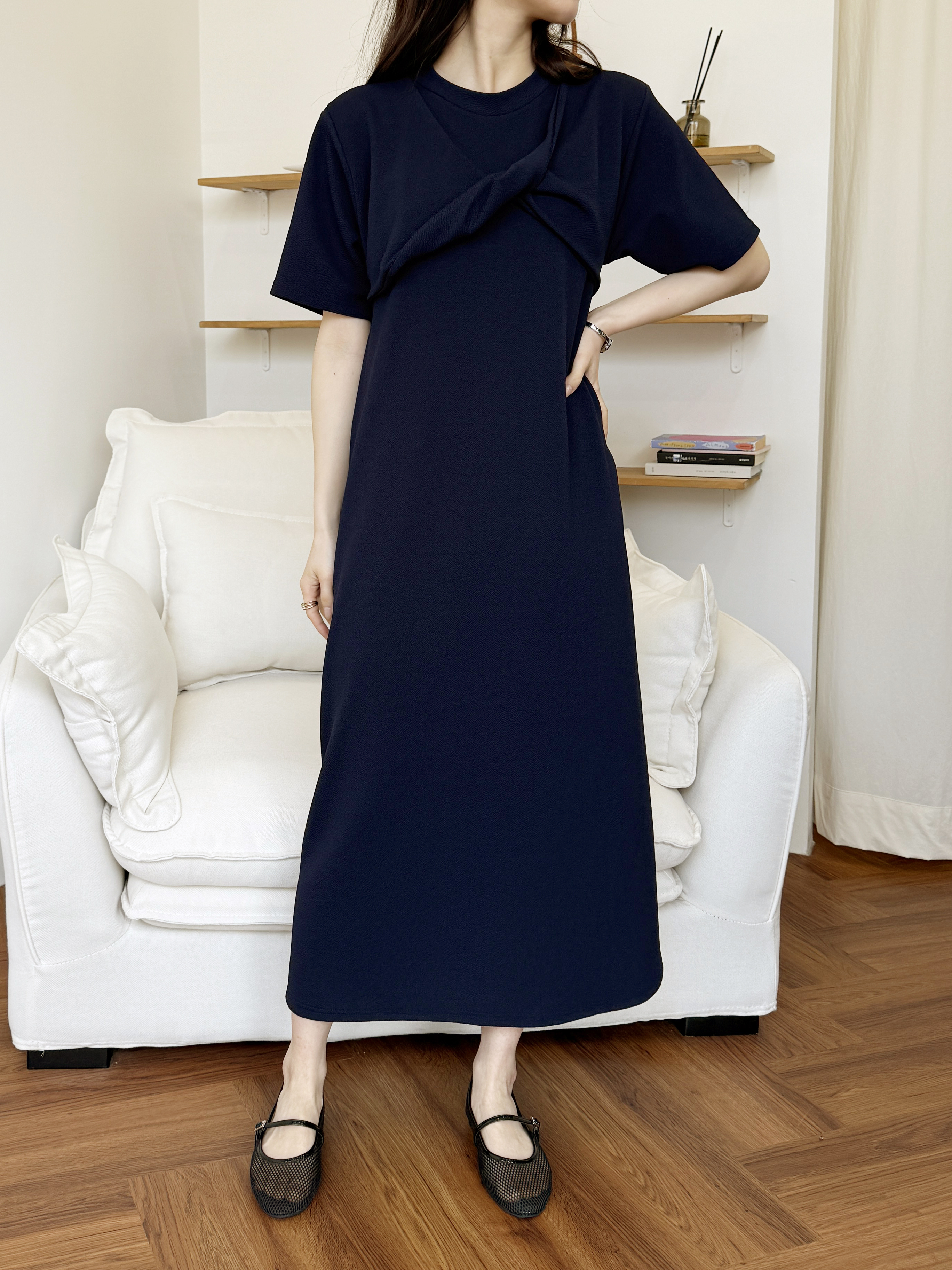 ラウンドネックロングツイスト半袖ワンピース | 詳細画像2