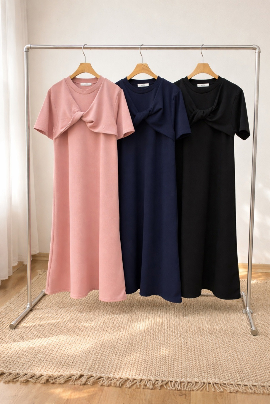 ラウンドネックロングツイスト半袖ワンピース | 詳細画像12