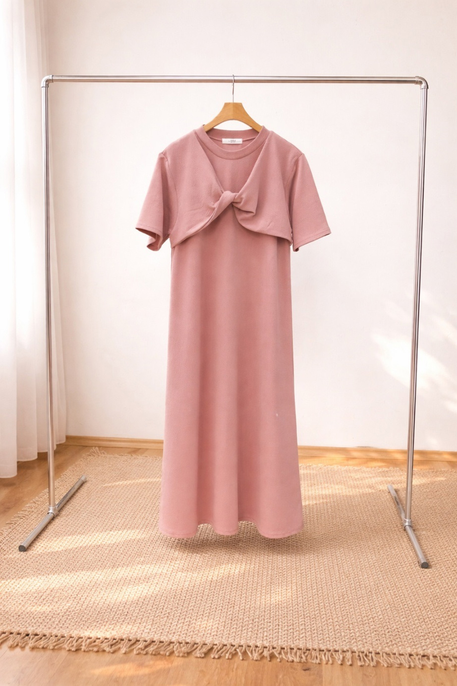 ラウンドネックロングツイスト半袖ワンピース | 詳細画像13