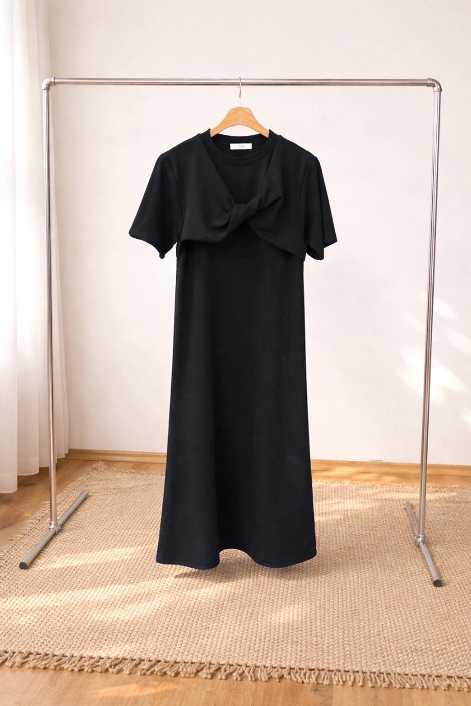 ラウンドネックロングツイスト半袖ワンピース | 詳細画像15