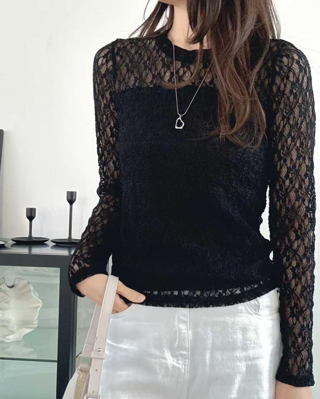 レースラウンドネック長袖Tシャツ | 詳細画像2