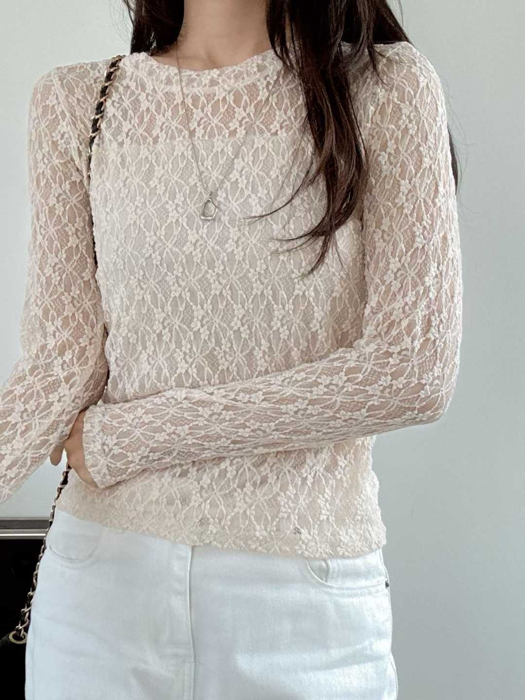 レースラウンドネック長袖Tシャツ | 詳細画像3