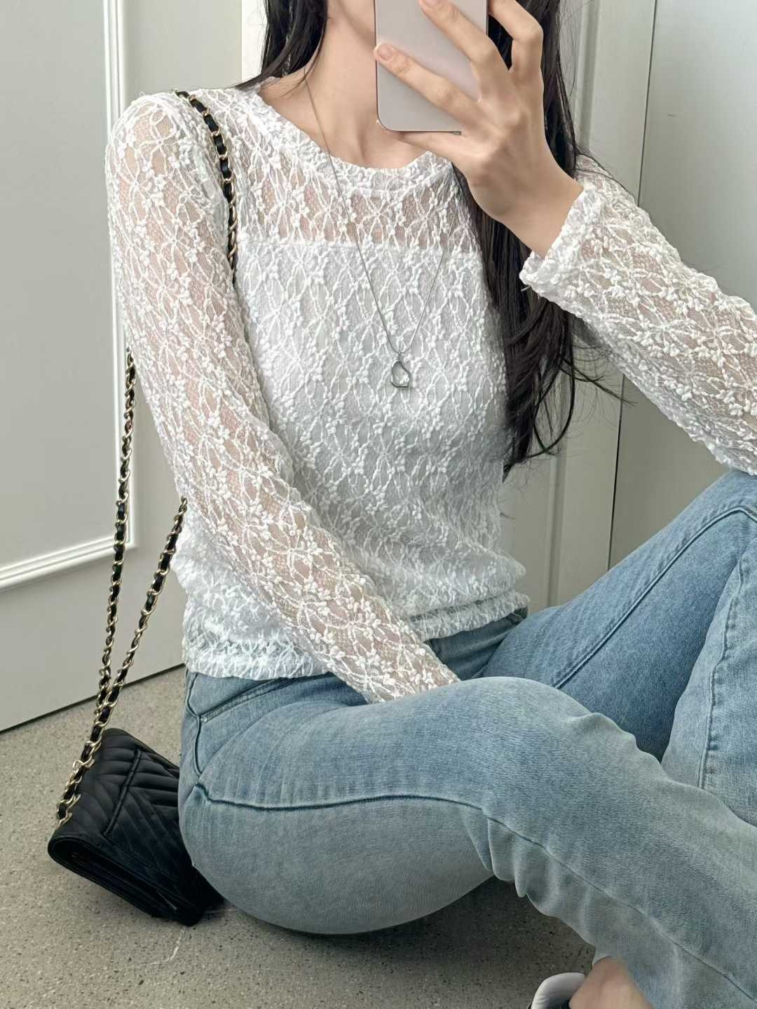 レースラウンドネック長袖Tシャツ | 詳細画像5