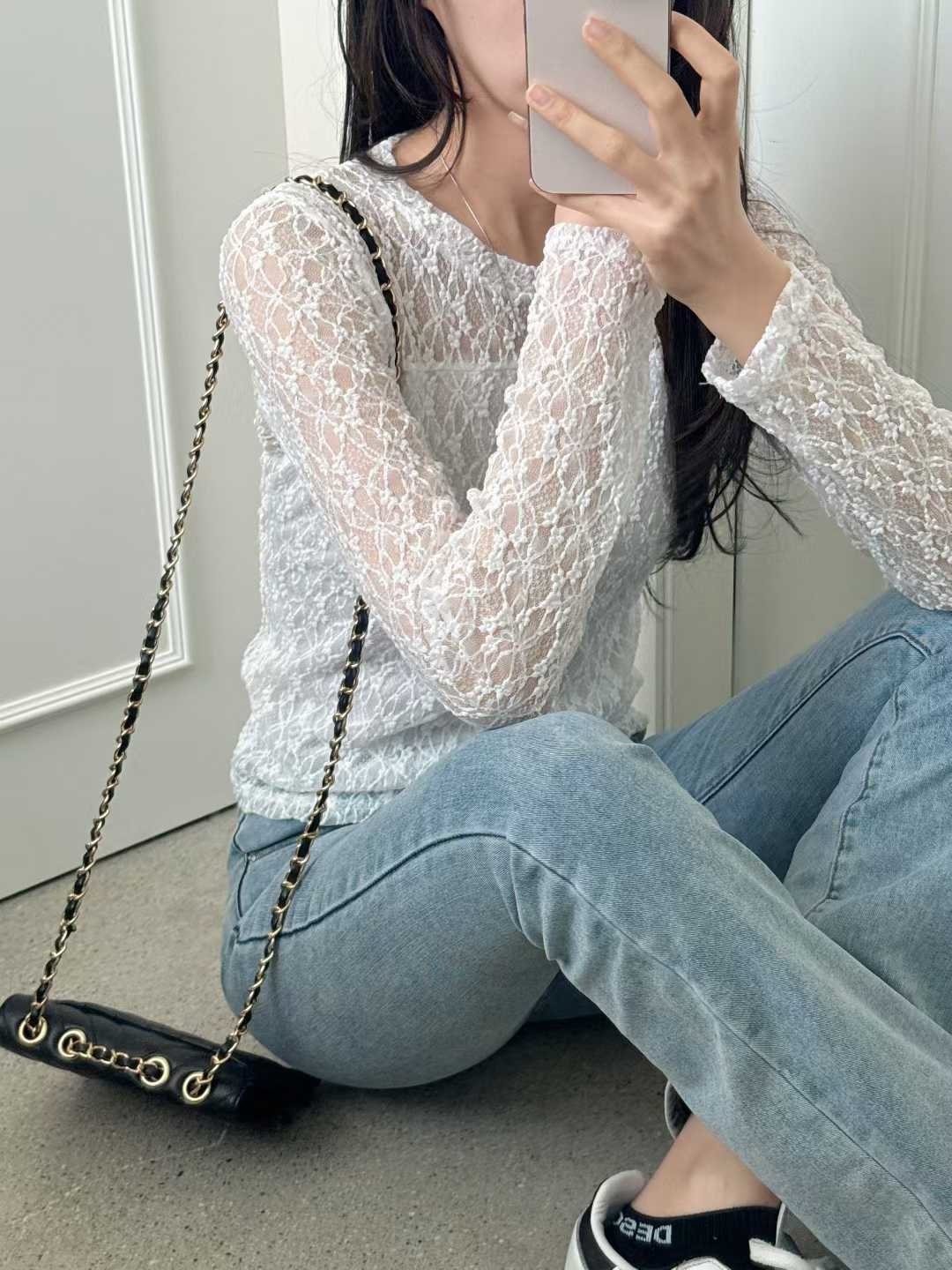 レースラウンドネック長袖Tシャツ | 詳細画像6