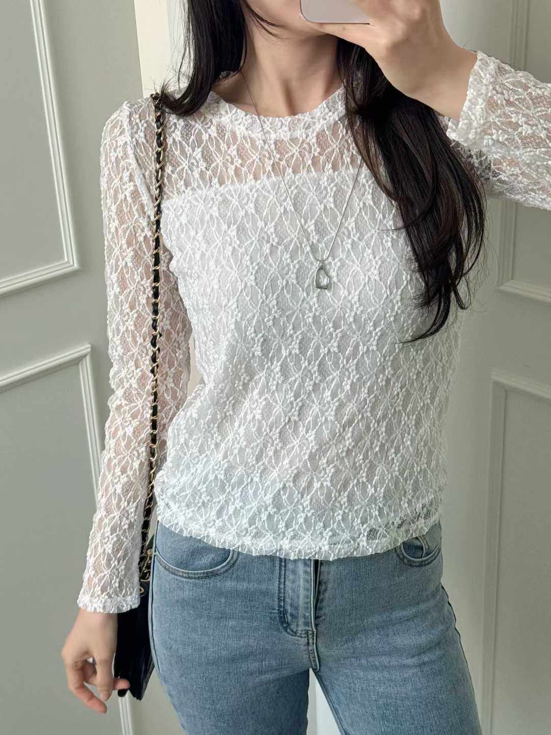 レースラウンドネック長袖Tシャツ | 詳細画像7