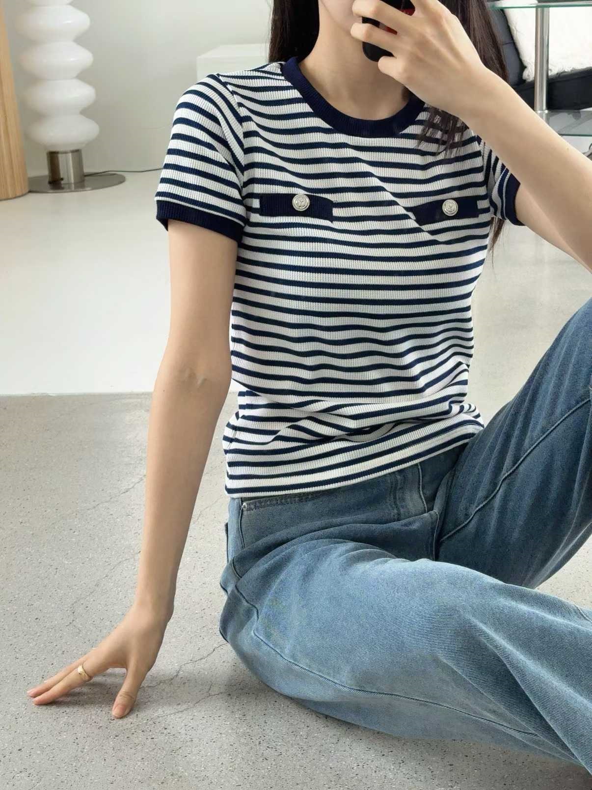 ラウンドネック半袖フェイクポケットボーダーTシャツ | 詳細画像2