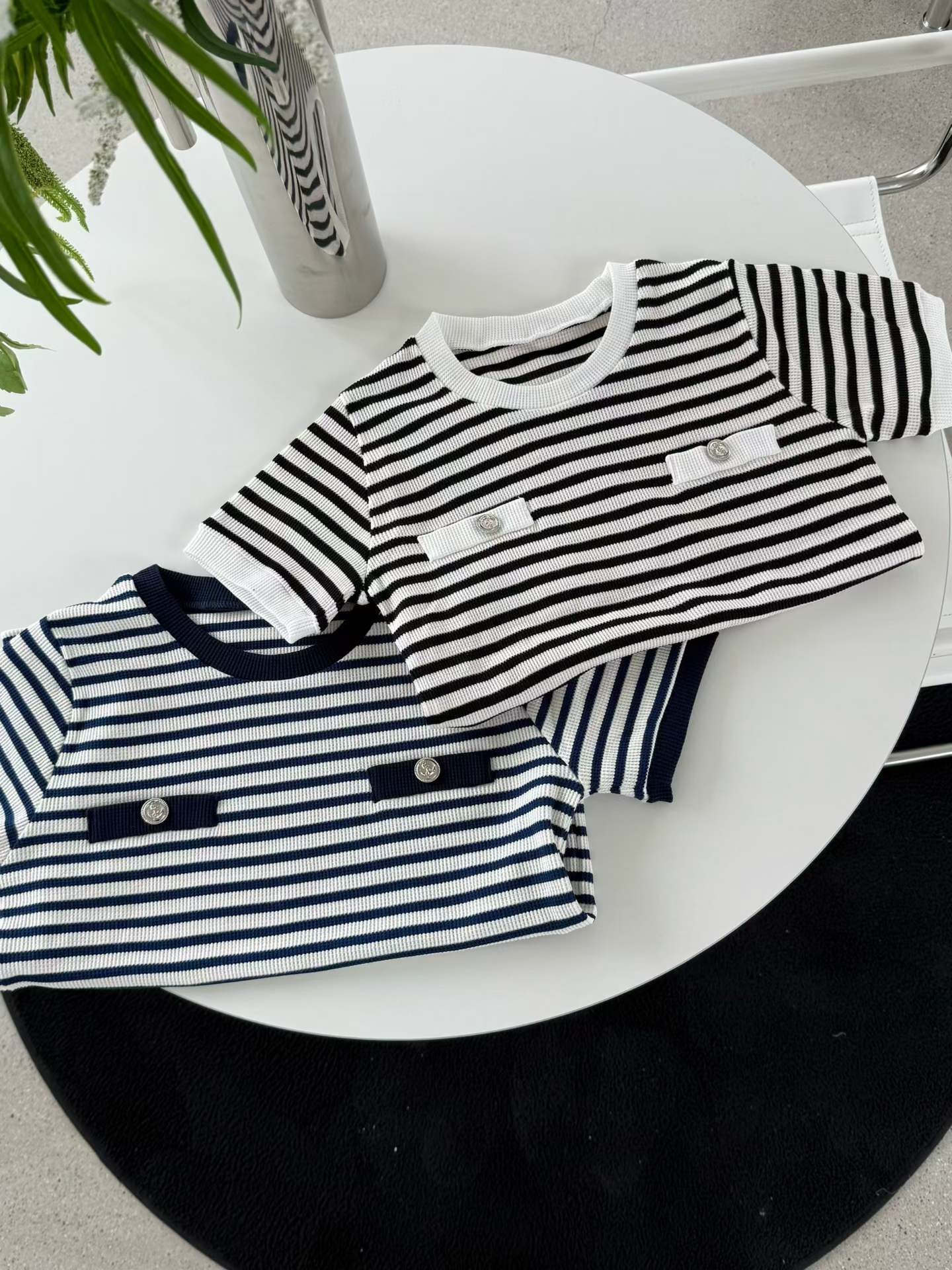 ラウンドネック半袖フェイクポケットボーダーTシャツ | 詳細画像4