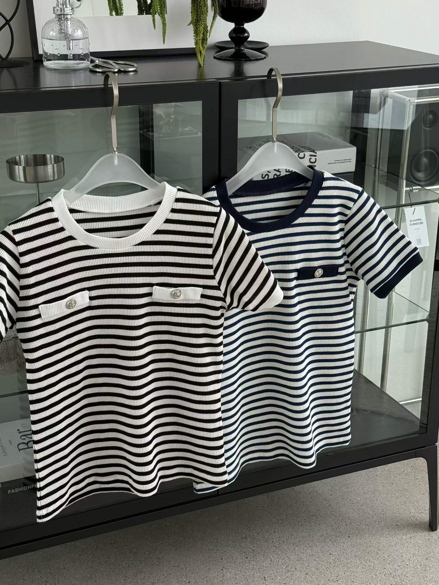 ラウンドネック半袖フェイクポケットボーダーTシャツ | 詳細画像5