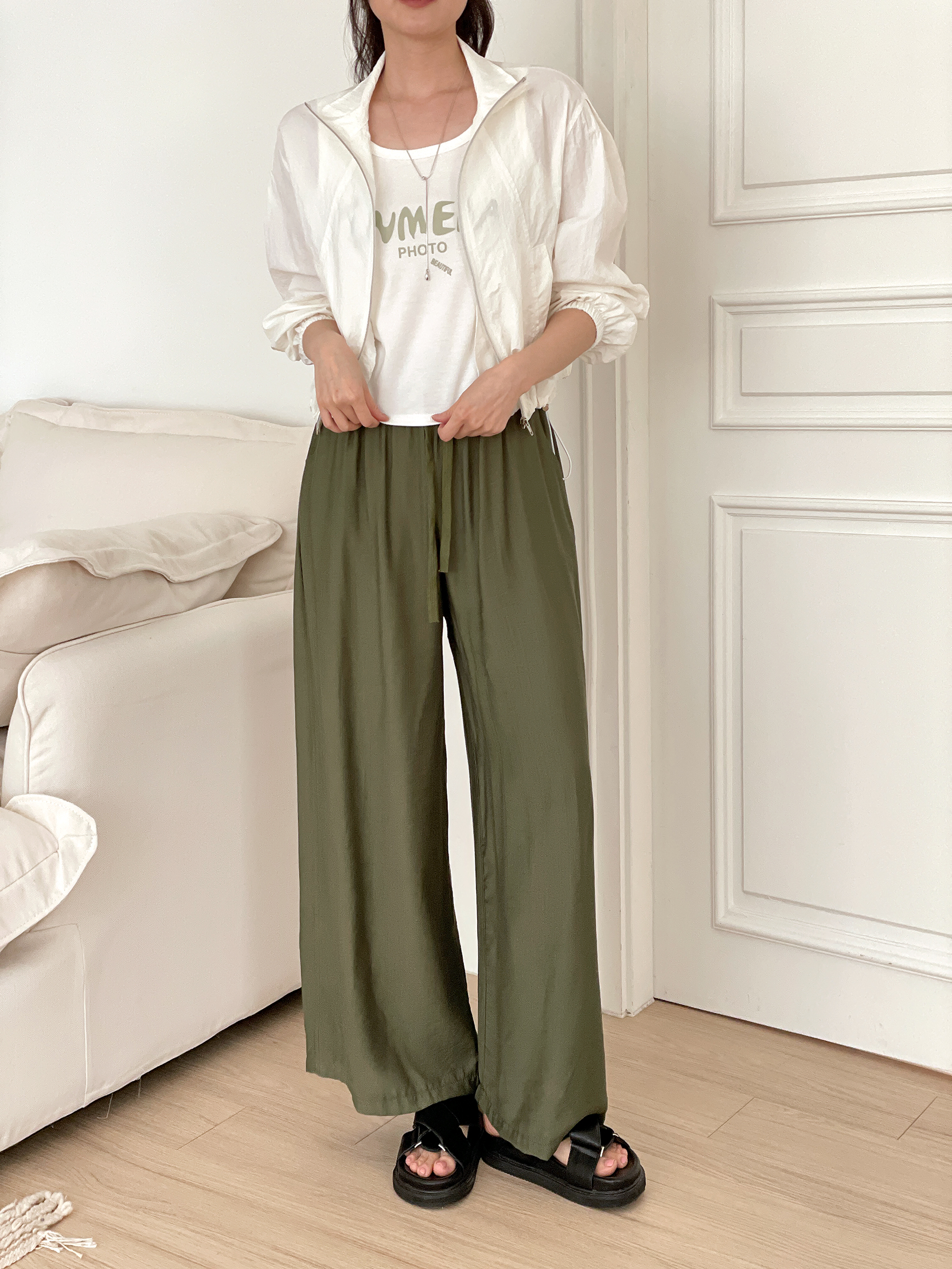 クールドローストリングポケットウエストゴム8分丈パンツ | 詳細画像2