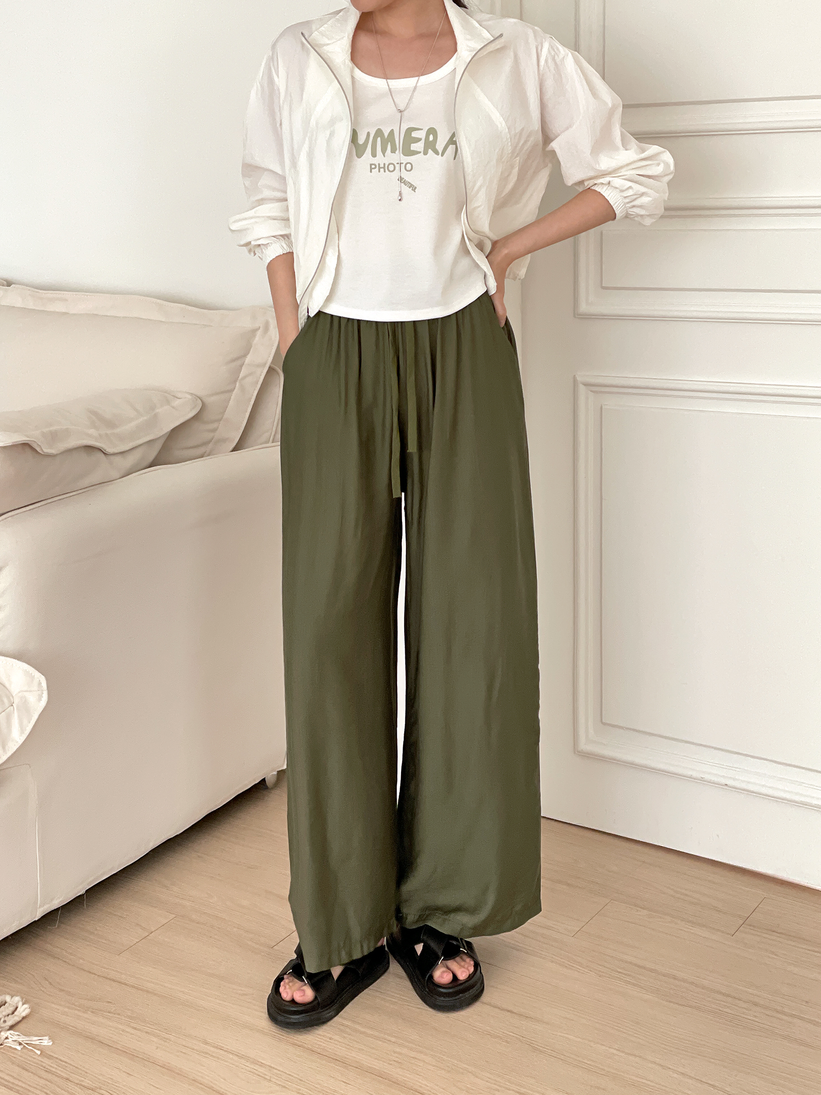 クールドローストリングポケットウエストゴム8分丈パンツ | 詳細画像3