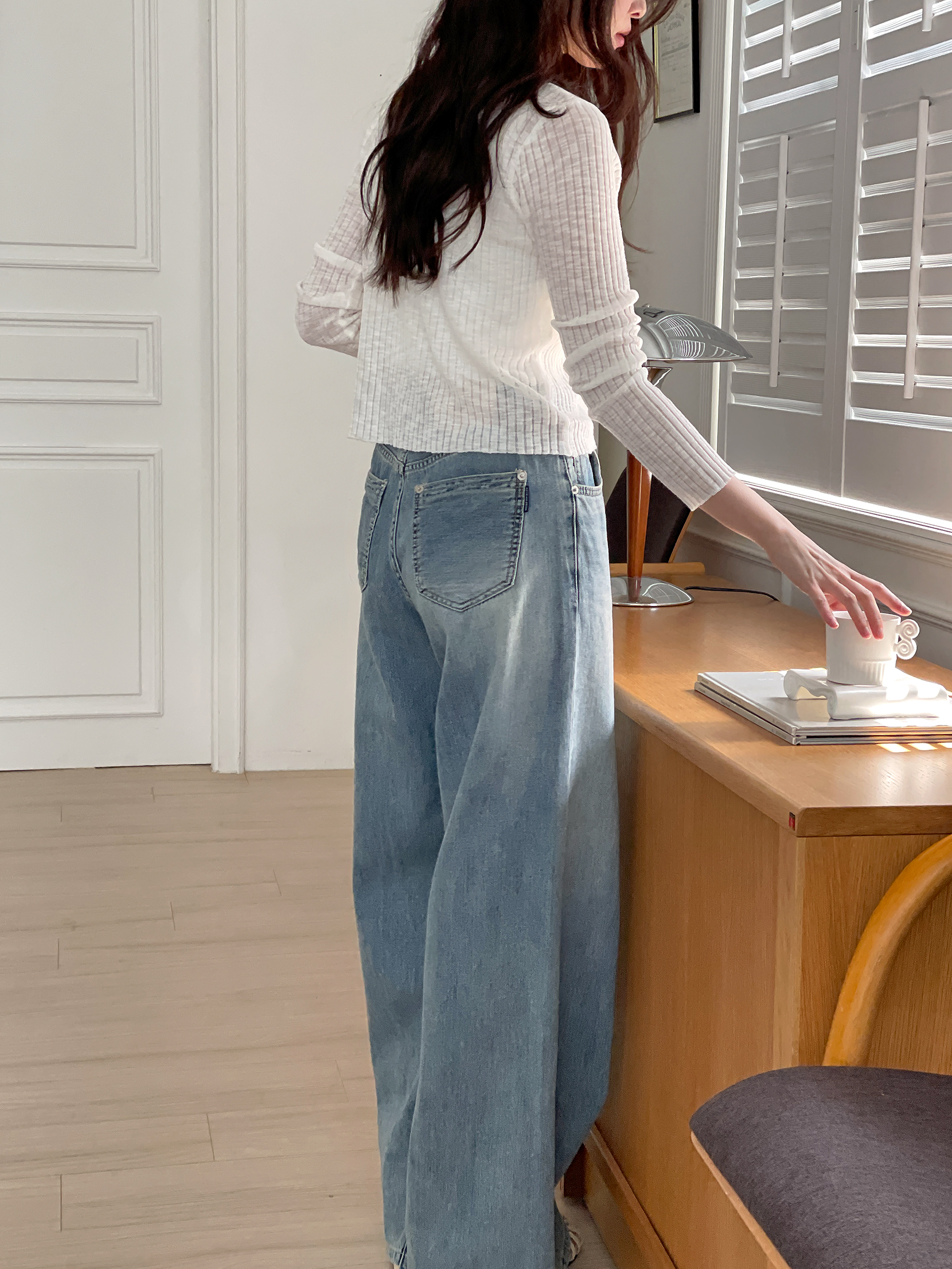 リブラウンドネックベーシックスリム長袖カーディガン | 詳細画像4