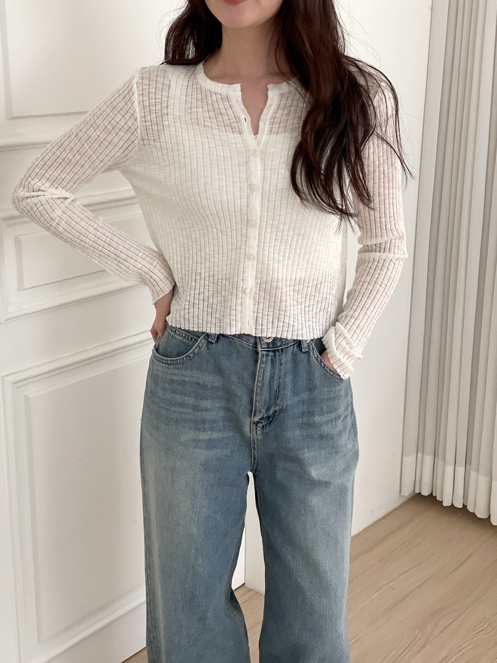 リブラウンドネックベーシックスリム長袖カーディガン | 詳細画像9