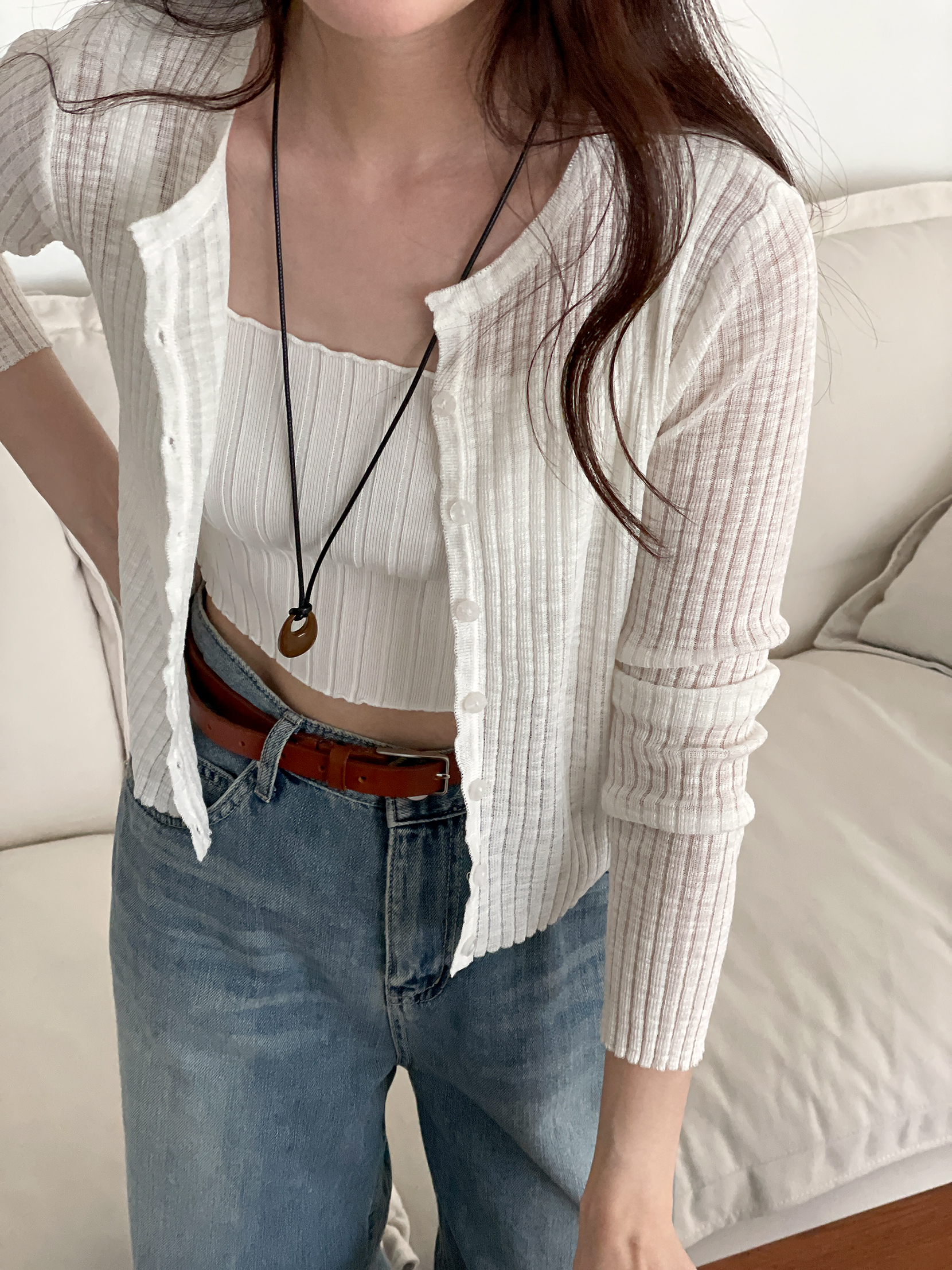 リブラウンドネックベーシックスリム長袖カーディガン | 詳細画像16