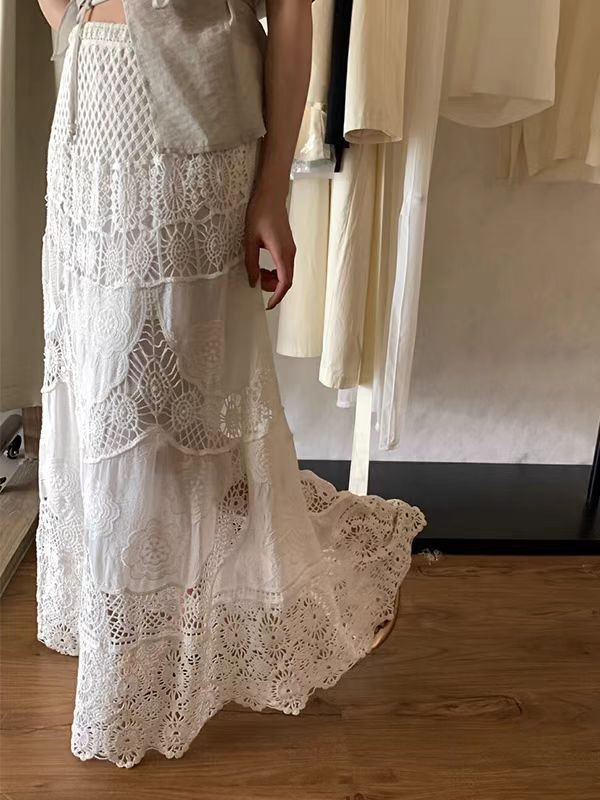 ウエストゴムロングフレアAラインレースクロシェスカート | 詳細画像3