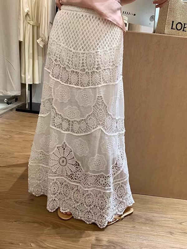 ウエストゴムロングフレアAラインレースクロシェスカート | 詳細画像4