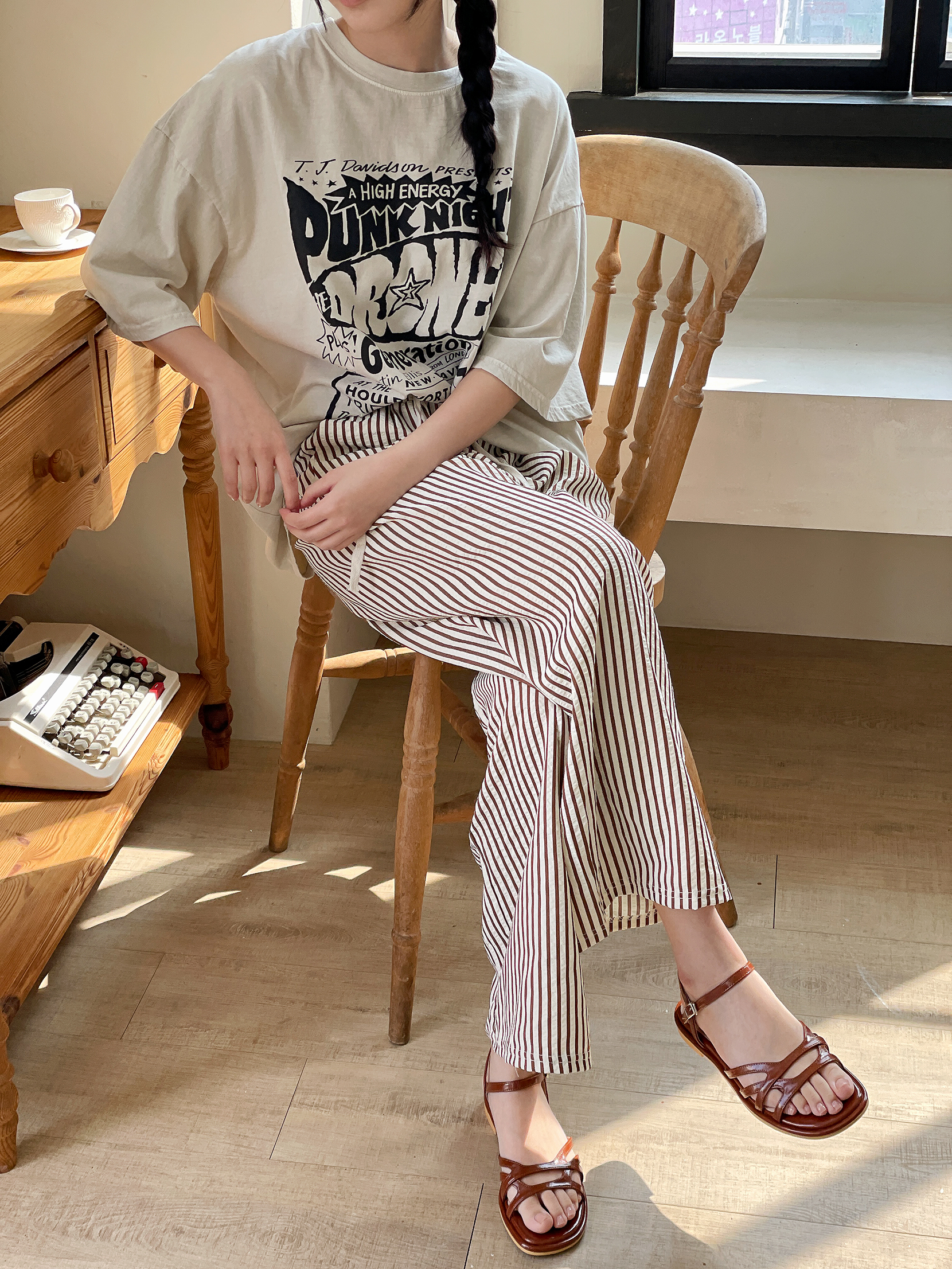 クールドローストリングウエストゴムワイドストライプ配色パンツ | 詳細画像12