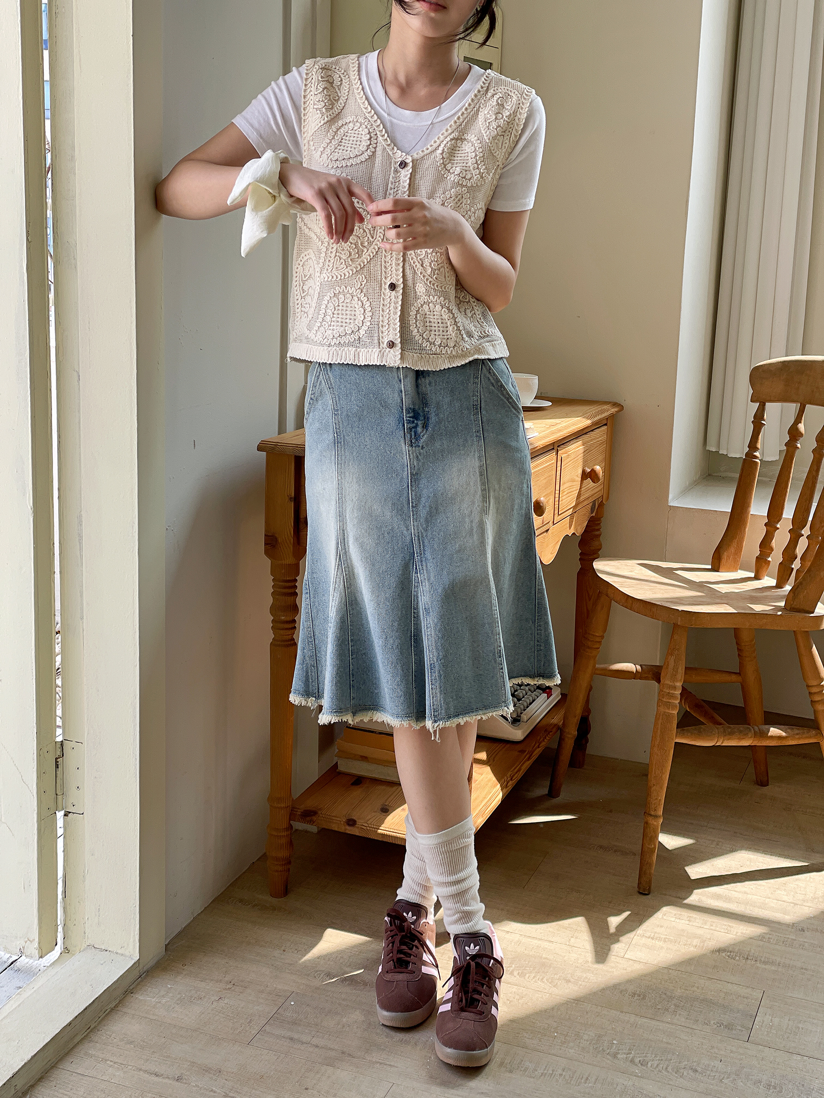 コットンボタンVネッククロシェベスト | 詳細画像4