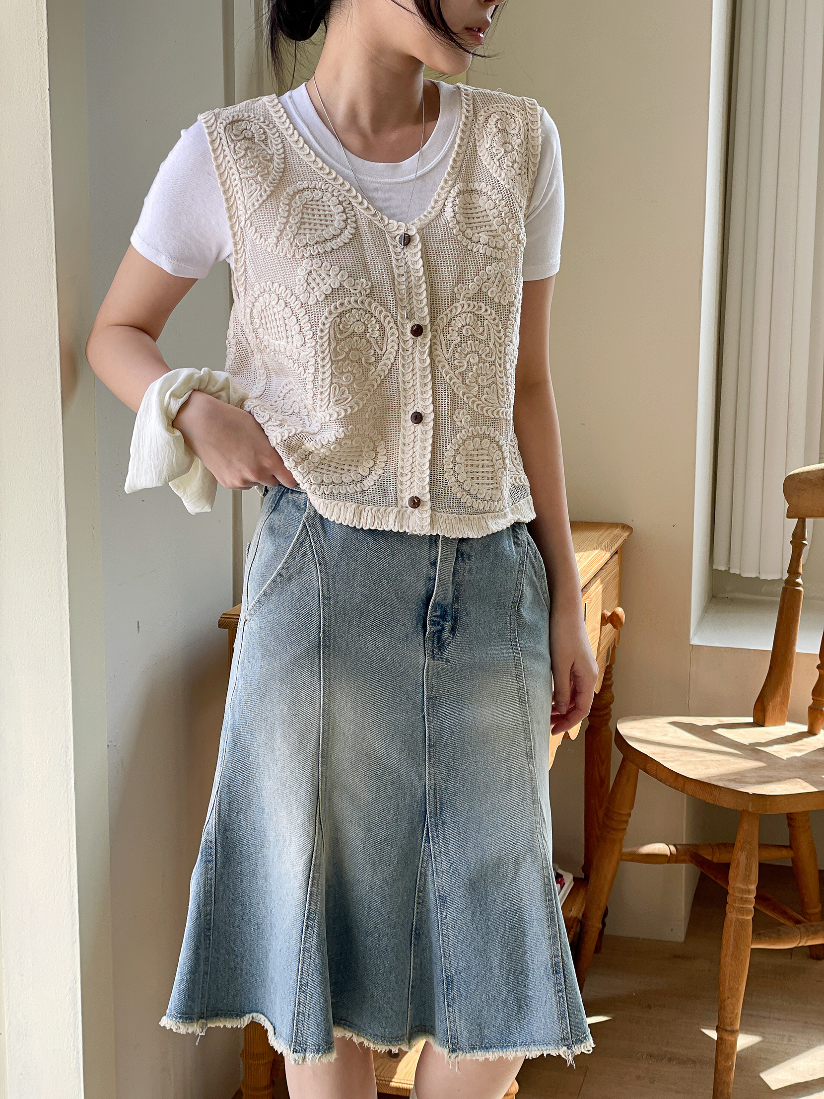 コットンボタンVネッククロシェベスト | 詳細画像6