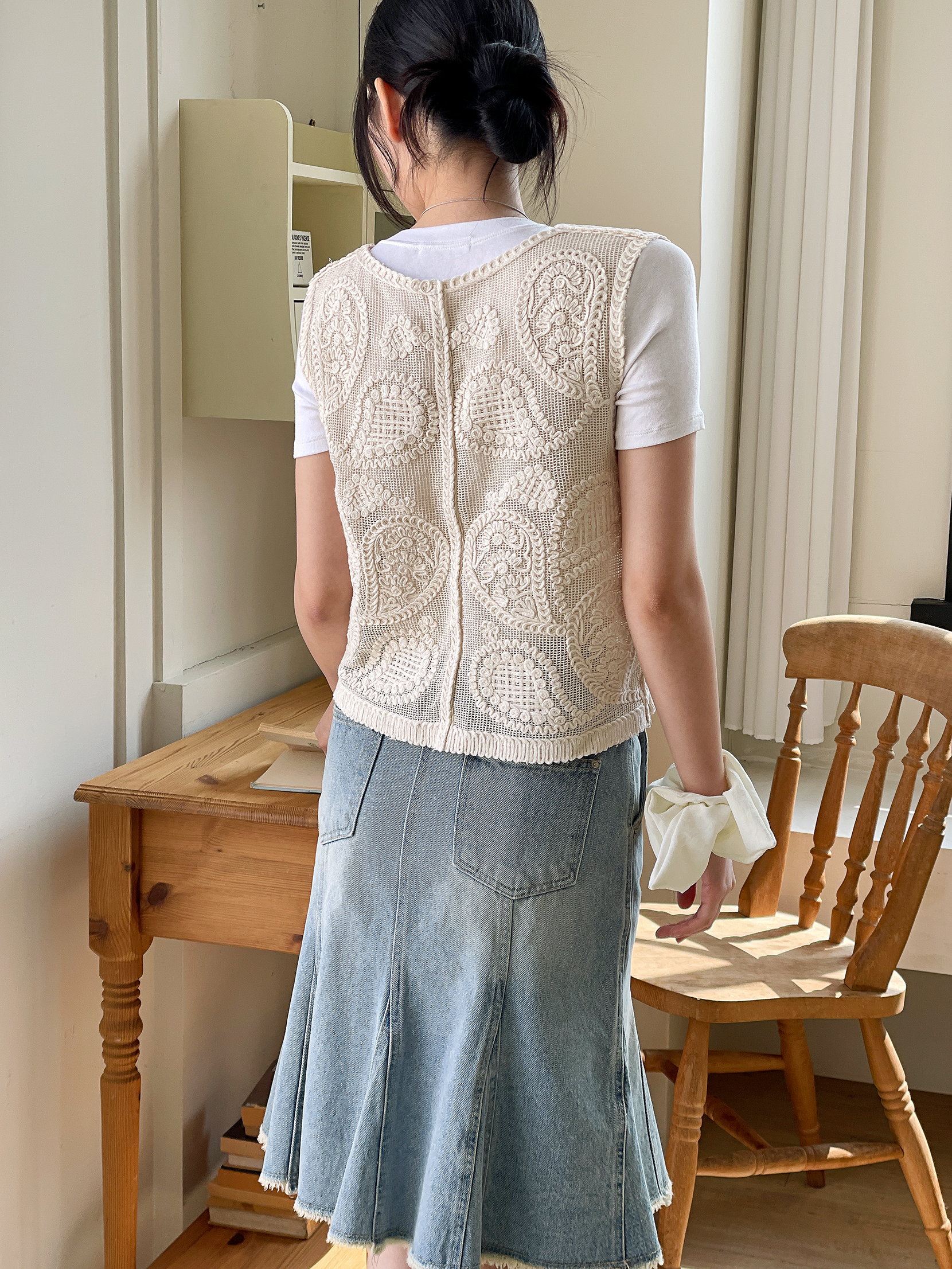 コットンボタンVネッククロシェベスト | 詳細画像5