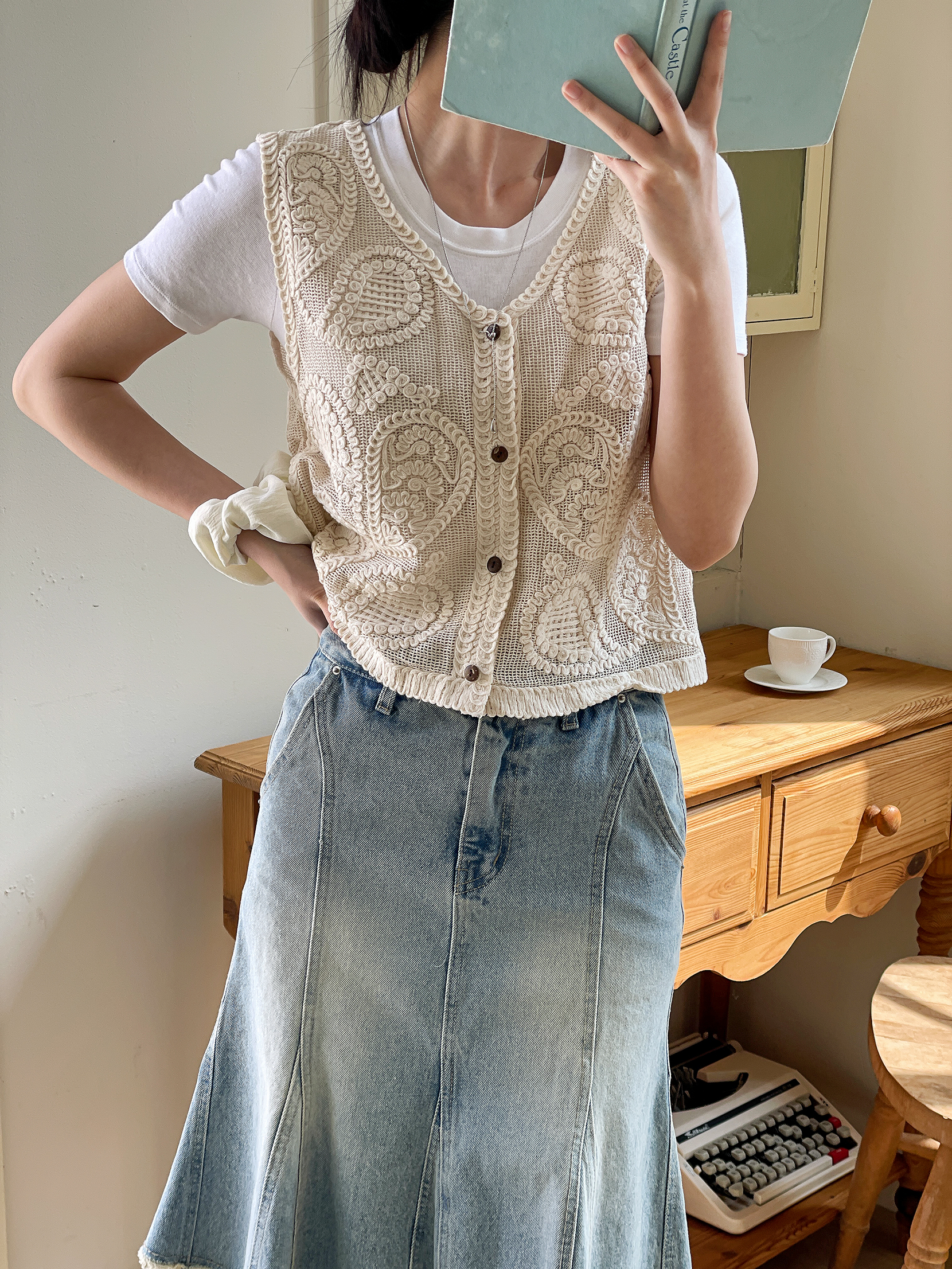 コットンボタンVネッククロシェベスト | 詳細画像9