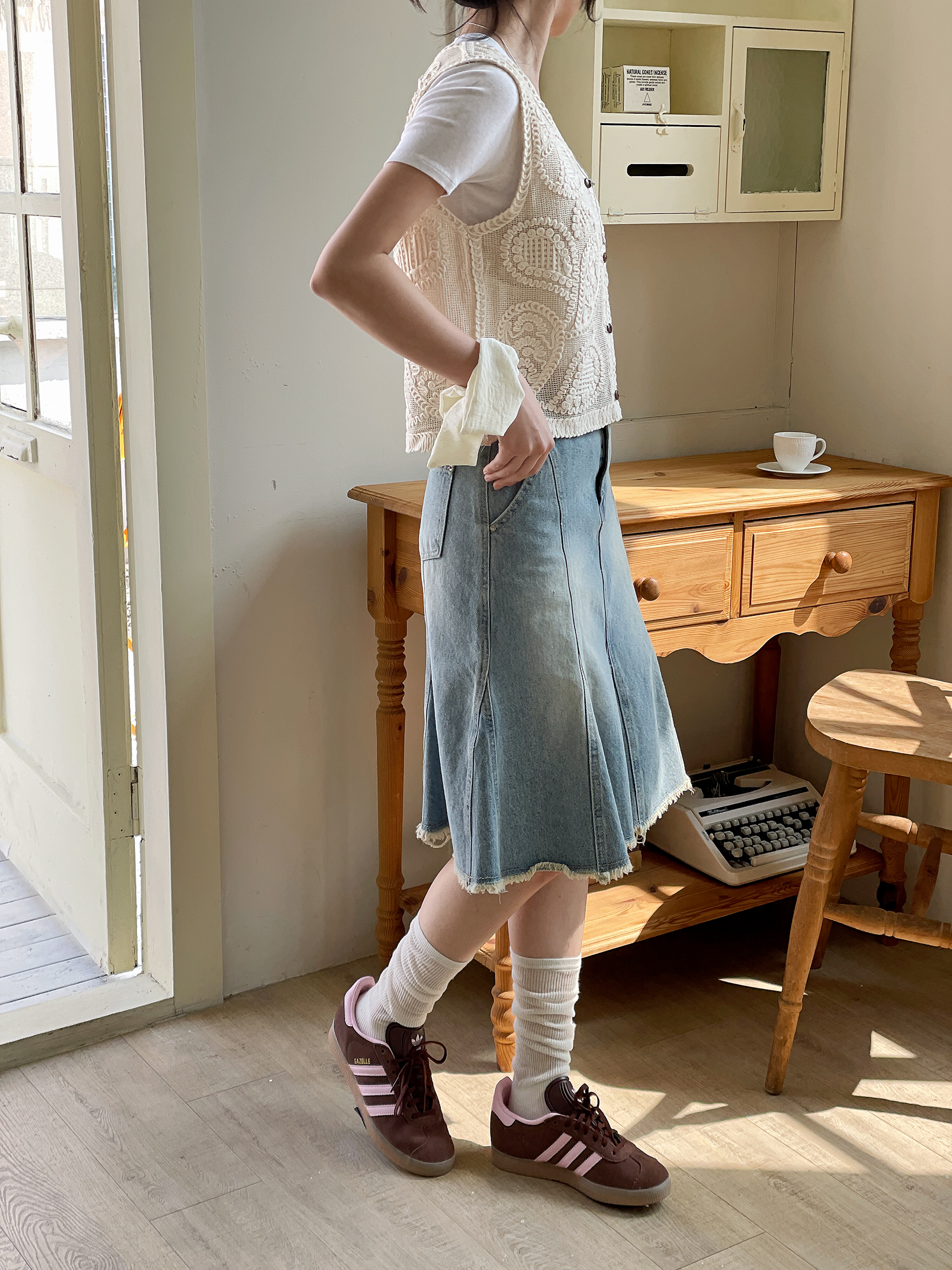 コットンボタンVネッククロシェベスト | 詳細画像7