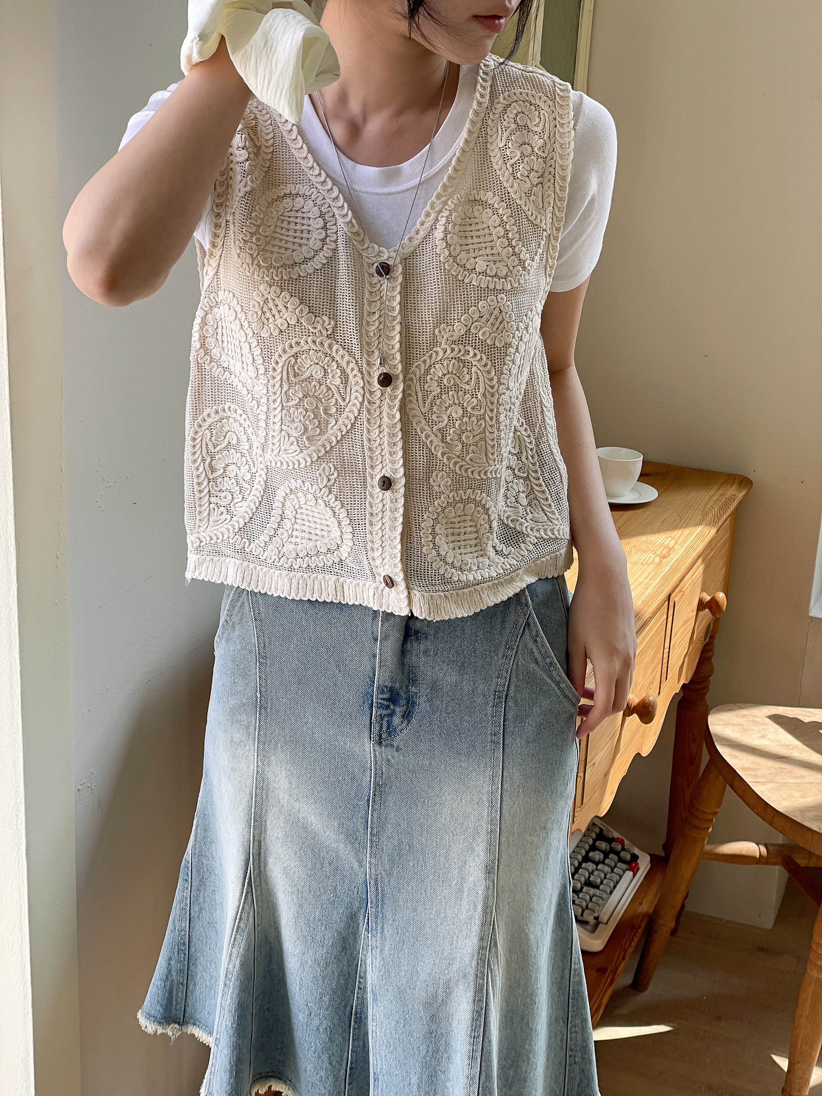 コットンボタンVネッククロシェベスト | 詳細画像16