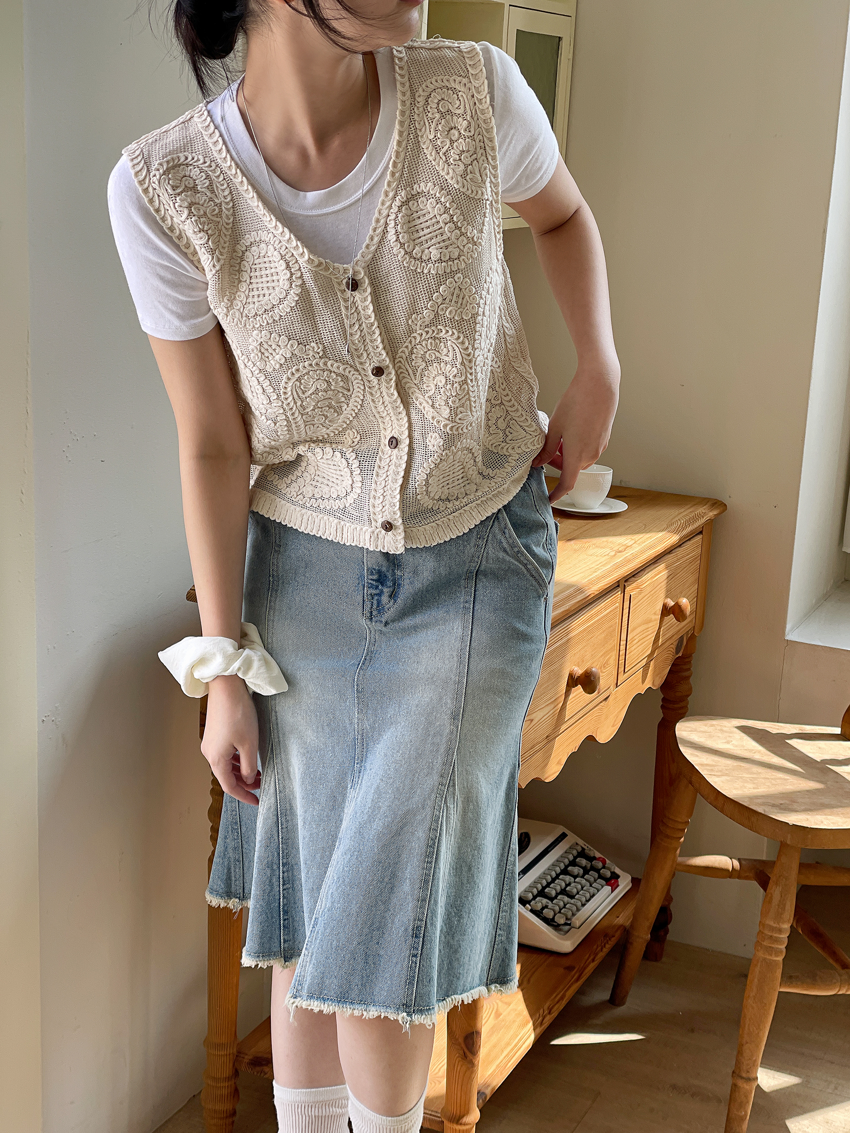 コットンボタンVネッククロシェベスト | 詳細画像12