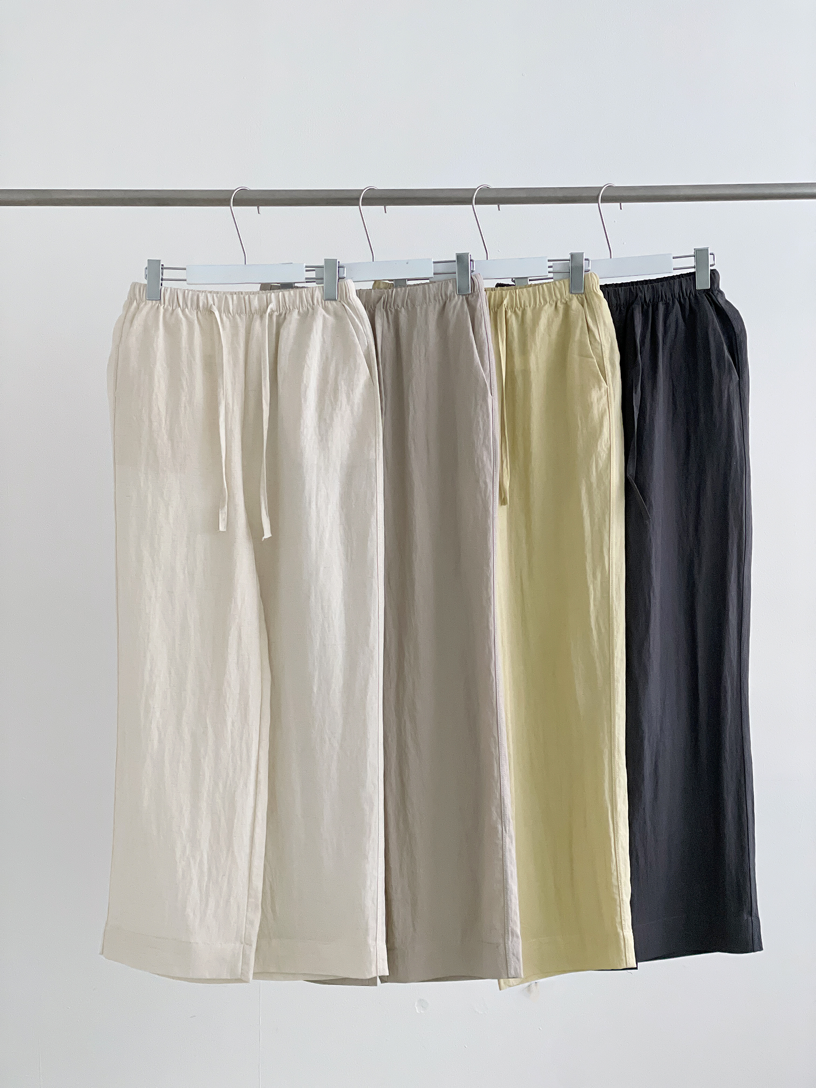 リネン混ドローストリングポケットウエストゴムストレートワイド無地パンツ | 詳細画像17