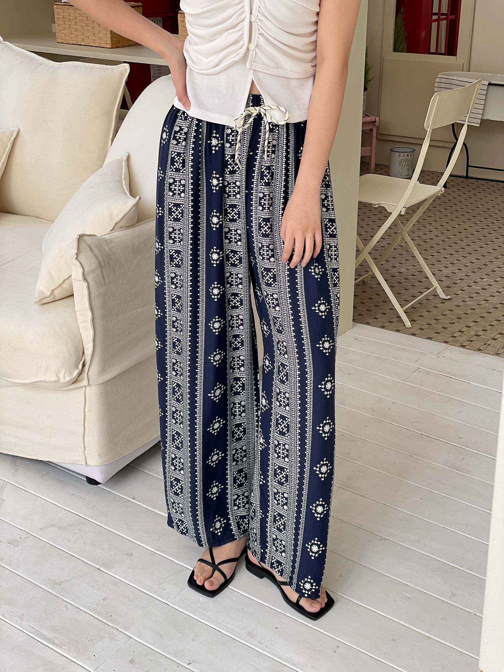 コットンドローストリングウエストゴムワイドエスニックパンツ | 詳細画像10