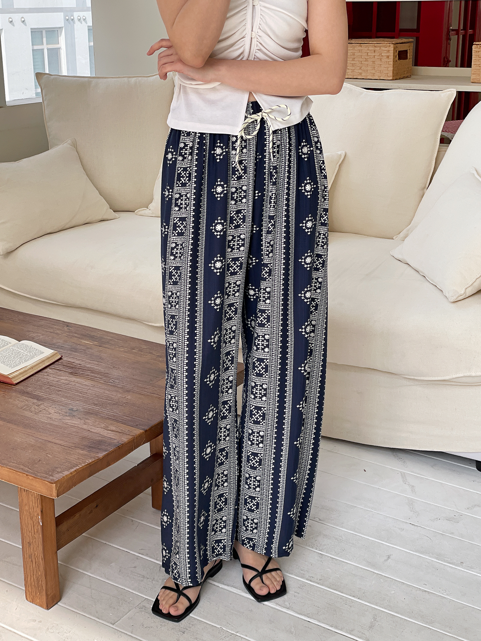 コットンドローストリングウエストゴムワイドエスニックパンツ | 詳細画像12