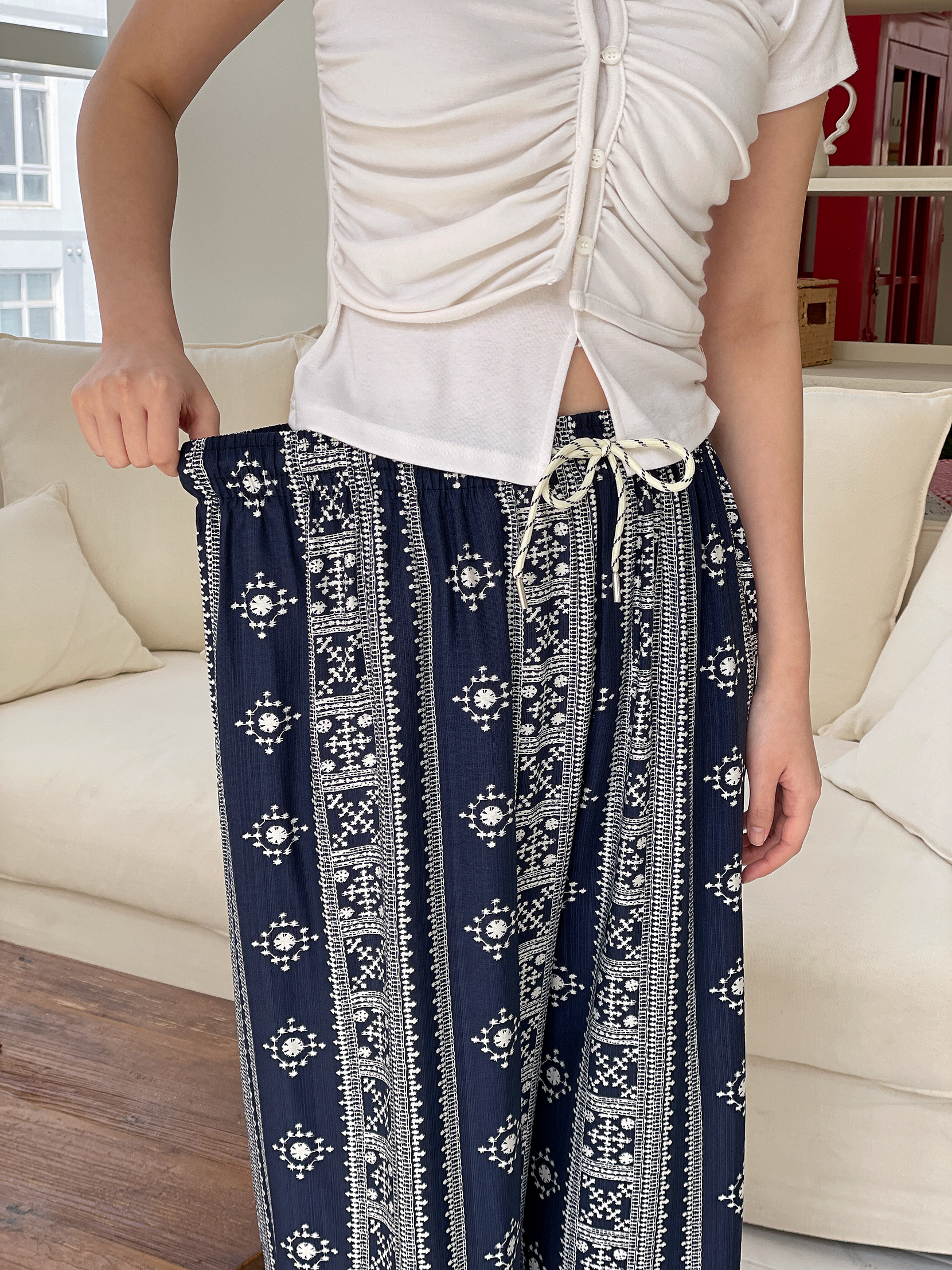 コットンドローストリングウエストゴムワイドエスニックパンツ | 詳細画像13